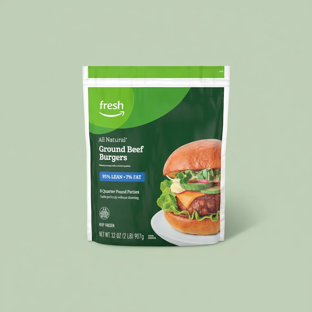 Amazon Fresh Brand, All Natural Ground Beef Burgers, 93% Lean, 7% Fat, 2 Lb (8 Count)
