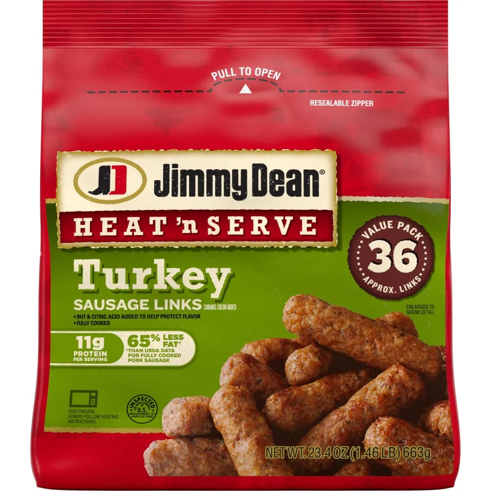 Jimmy Dean Heat 'N Serve Breakfast Turkey Sausage Links, 36 Count (Frozen)