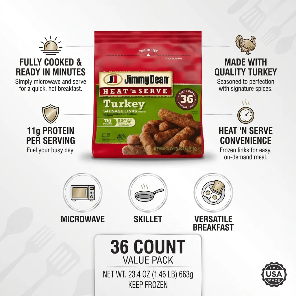 Jimmy Dean Heat 'N Serve Breakfast Turkey Sausage Links, 36 Count (Frozen)