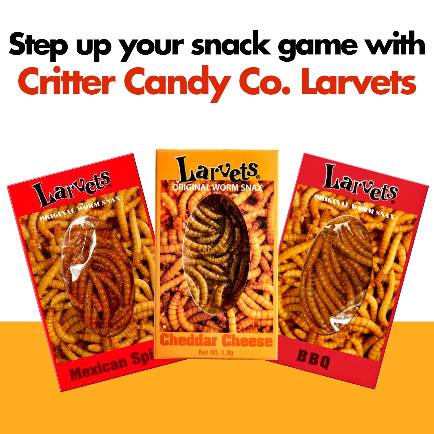 HotLix Larvets Edible Bugs (3-Pack), Real Flavored Edible Larvae in Cheddar Cheese, BBQ, Mexican Cheese, Exotic Snacks, Edible Insects, Weird Snacks, Dried Insects, Weird Food, Flavored Bugs To Eat