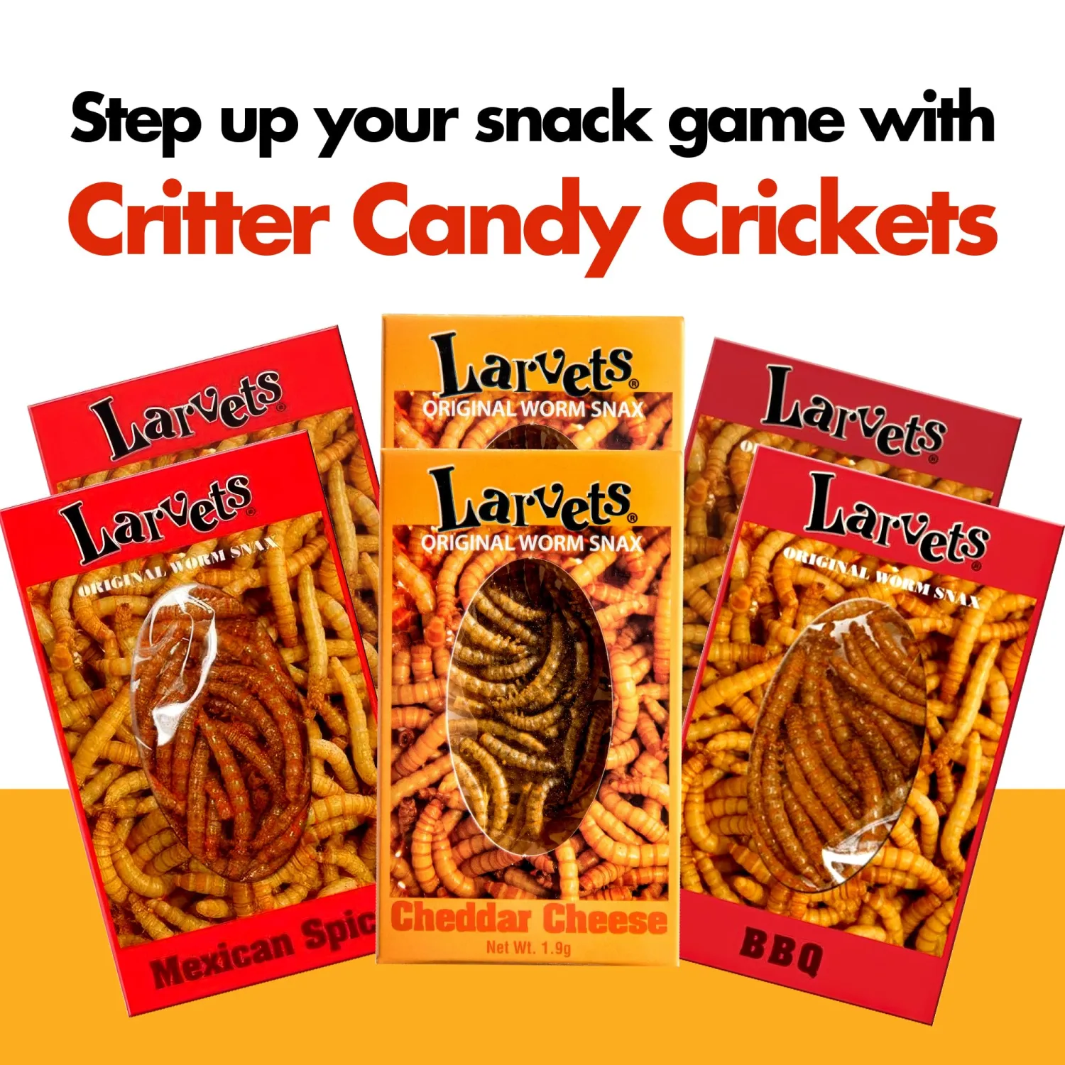 HotLix Larvets Edible Bugs (6-Pack), Real Flavored Edible Larvae in Cheddar Cheese, BBQ, Mexican Cheese, Exotic Snacks, Edible Insects, Weird Snacks, Dried Insects, Weird Food, Flavored Bugs To Eat
