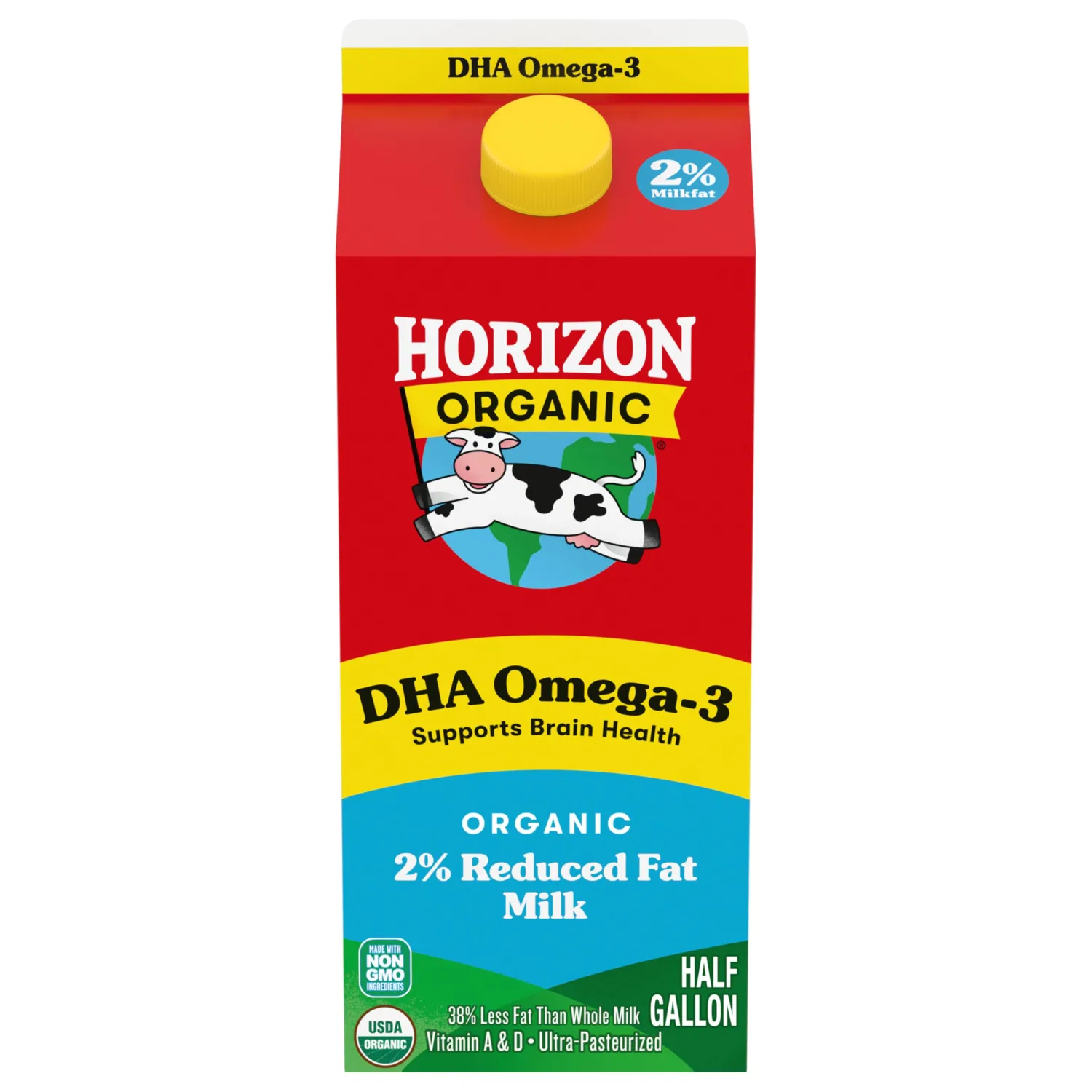 Horizon Organic DHA Omega-3 Milk, DHA 2 Percent Milk, 64 FL OZ Half Gallon Carton