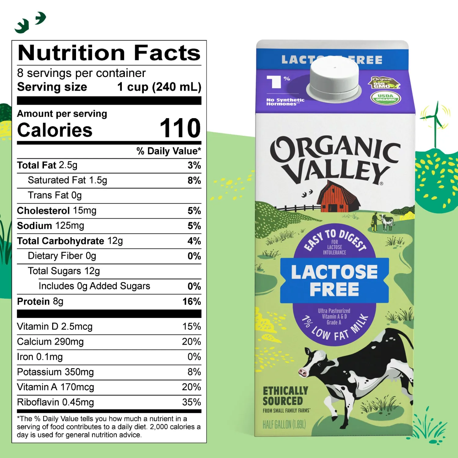 Organic Valley Ultra Pasteurized Lowfat Organic 1% Lactose Free Milk, 64 Fl.Oz