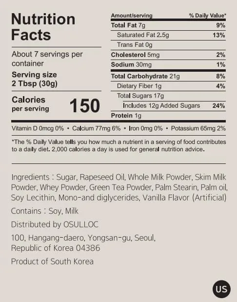 OSULLOC Green Tea Milk Spread (7.05 oz, 200g), Made of Finest Matcha from Jeju Island, Matcha-Infused Spreads