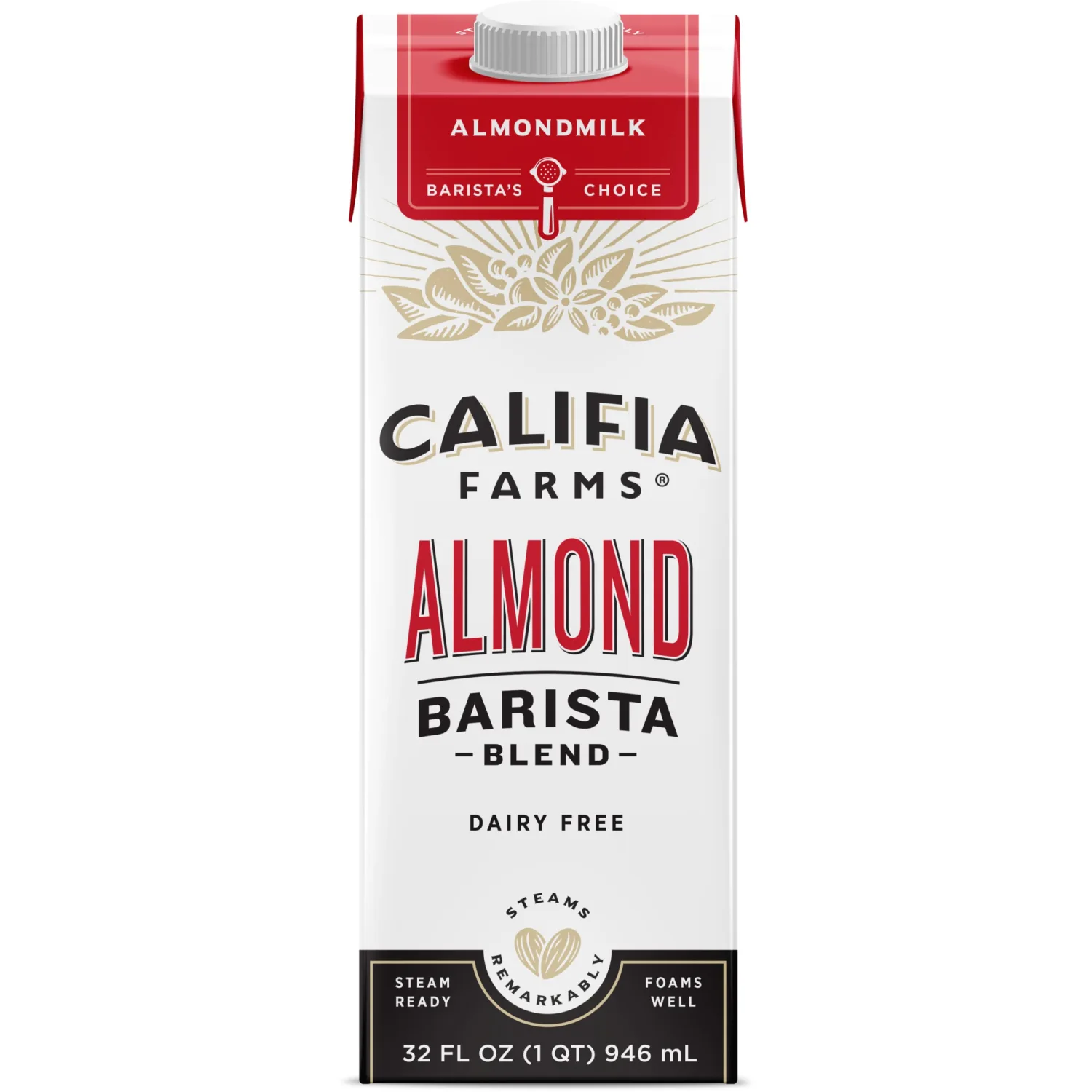 Califia Farms - Original Almond Barista Blend Almond Milk, 32 Oz, Shelf Stable, Dairy Free, Plant Based, Vegan, Gluten Free, Non GMO, High Calcium, Milk Frother, Creamer