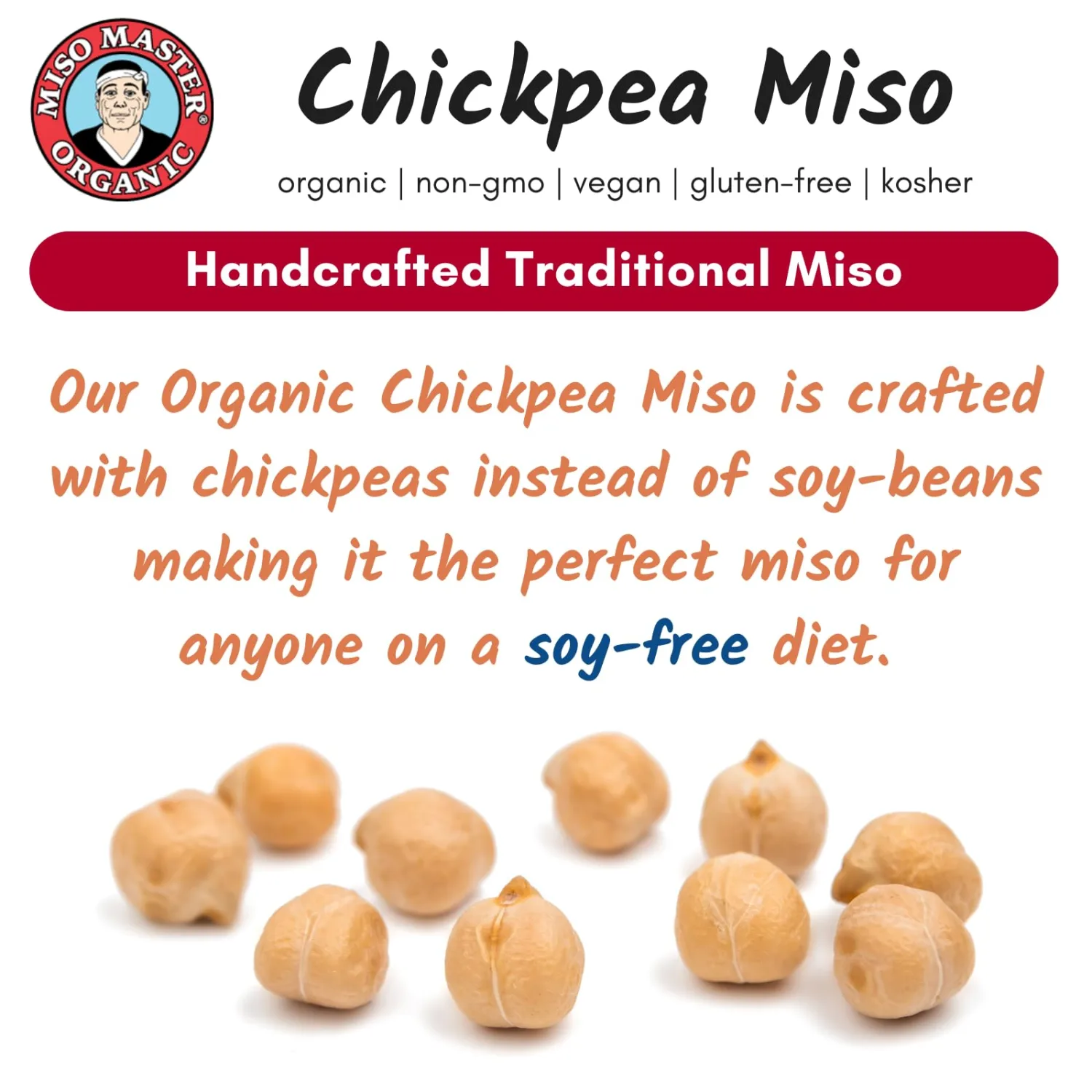 Miso Master Organic Chickpea Miso, Soy-Free, Gluten-Free, Organic, Non-GMO, Vegan, Kosher, Vegan White Miso Paste, 16 oz tub
