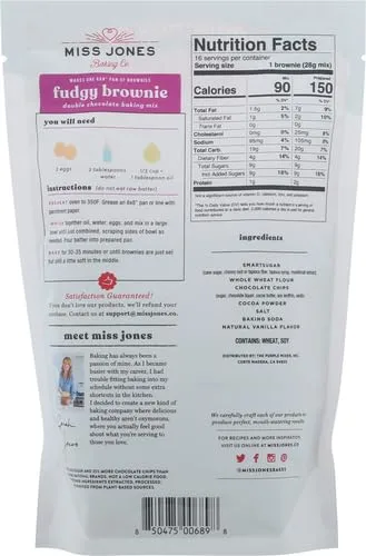 Miss Jones Baking Brownie Mix - Whole Grains, More Chocolate Chips, Guilt Free Brownie Mix, Naturally Sweetened Desserts & Treats (Pack of 2)