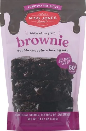 Miss Jones Baking Brownie Mix - Whole Grains, More Chocolate Chips, Guilt Free Brownie Mix, Naturally Sweetened Desserts & Treats (Pack of 2)