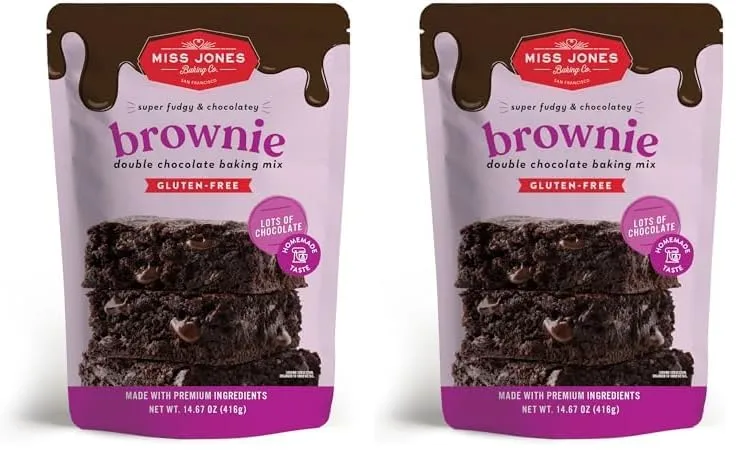 Miss Jones Baking Brownie Mix - Whole Grains, More Chocolate Chips, Guilt Free Brownie Mix, Naturally Sweetened Desserts & Treats (Pack of 2)