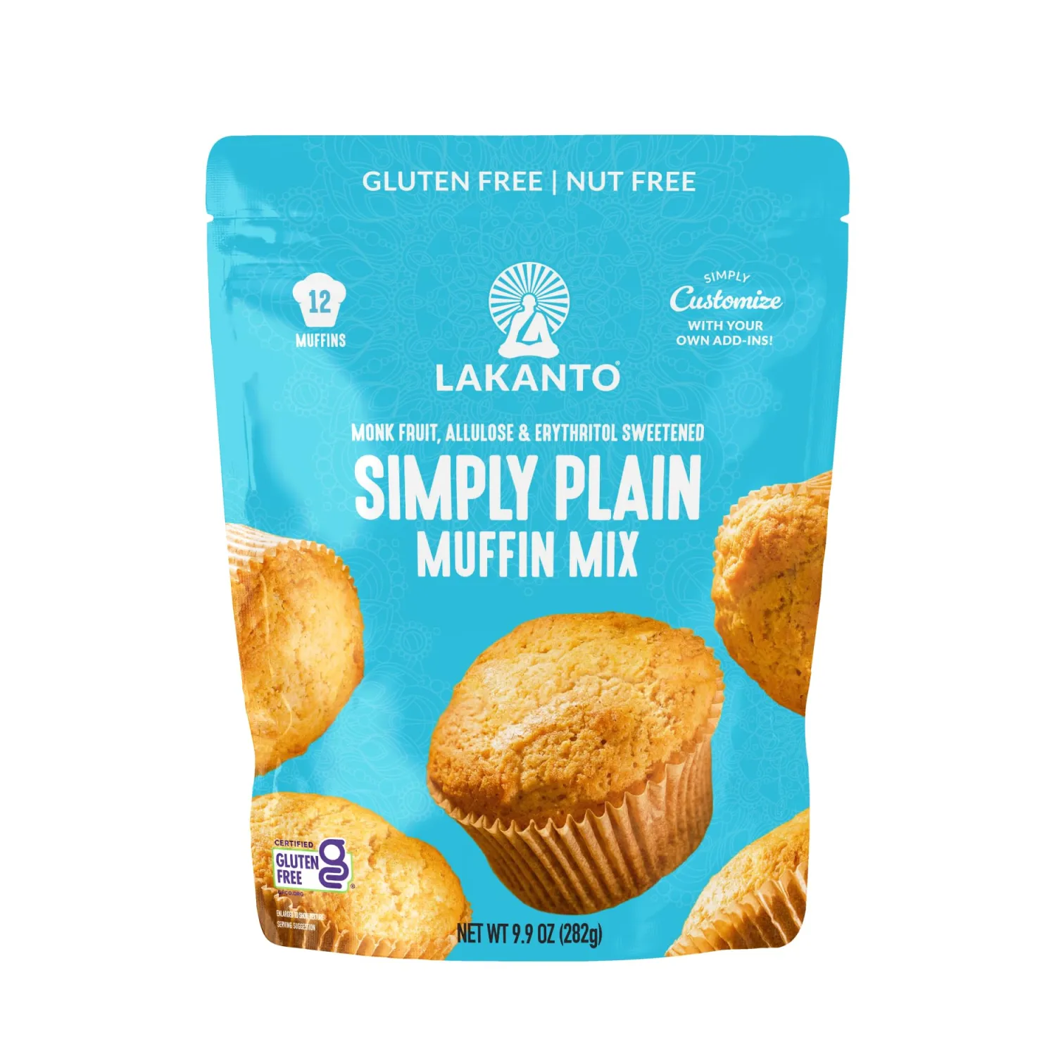 Lakanto Sugar Free Plain Muffin Mix - Sweetened with Monk Fruit Sweetener Allulose Erytrhritol, Gluten Free, Nut Free, Customizable with Add Ins like Blueberry, Strawberry, Nuts, Chocolate Chips, Great Tasting - Plain