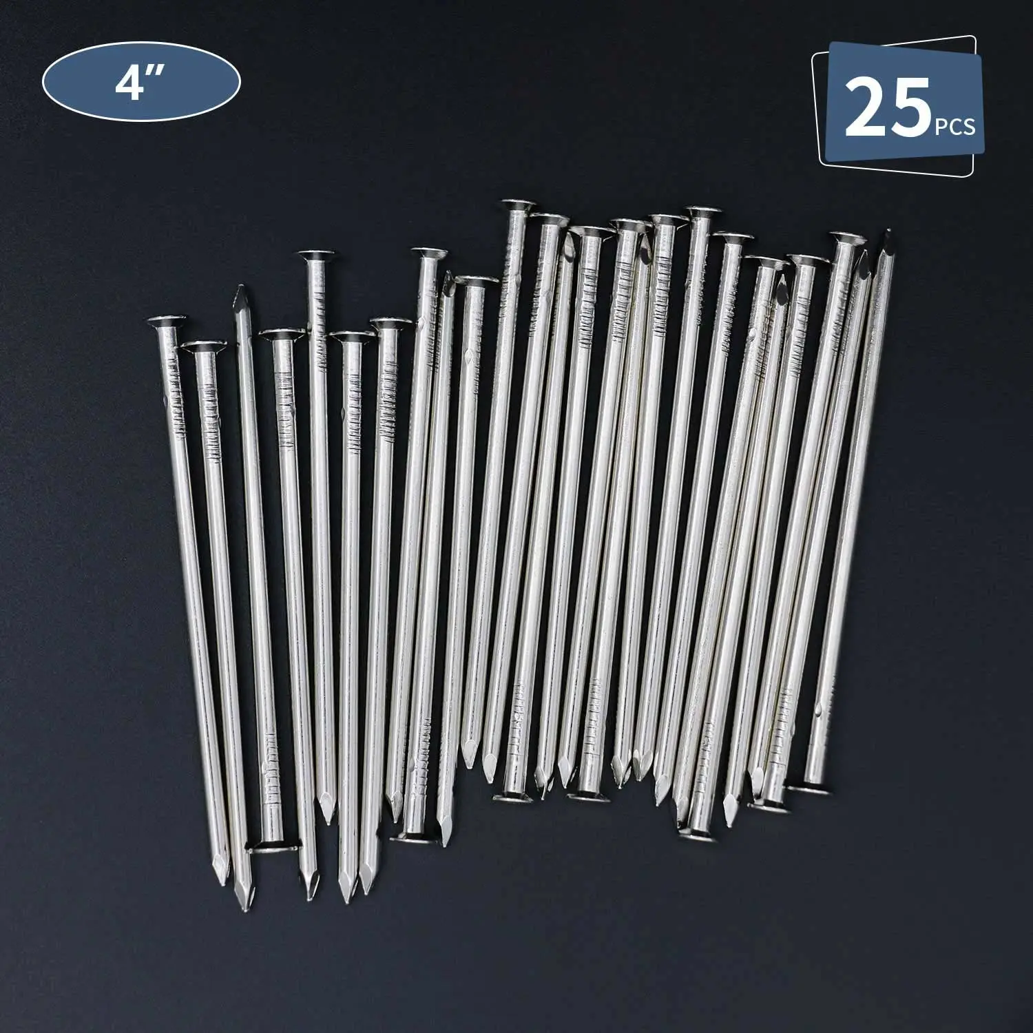 Nickel Plated 4 Inch Hanging Nails - 25pcs, Ideal for Wall & Wood, Long Nails