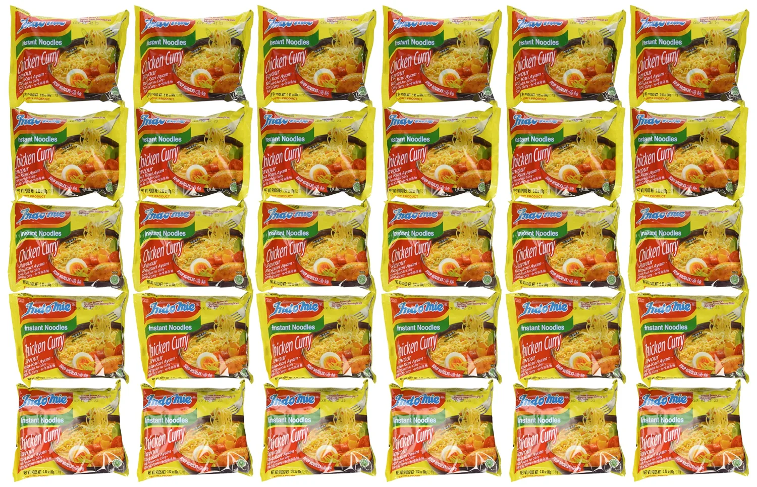 Indomie Instant Noodles Soup Chicken Curry Flavor for 1 Case (30 Bags) , 2.82 Ounce (Pack of 30)