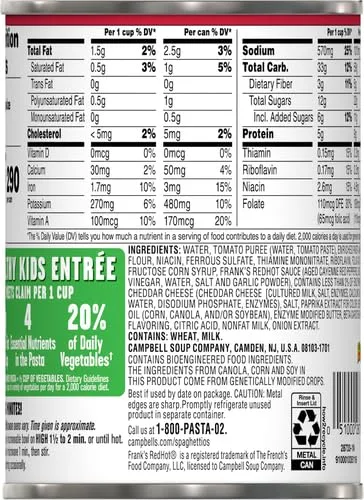 SpaghettiOs Spicy Original made with Frank's RedHot, Canned Pasta, 15.8 OZ Can (Pack of 6)