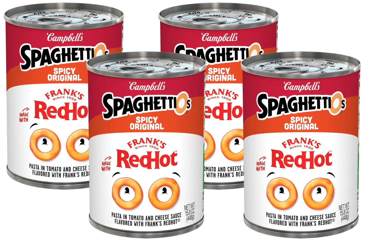 SpaghettiOs Spicy Original made with Frank's RedHot, Canned Pasta, 15.8 OZ Can (Pack of 4)