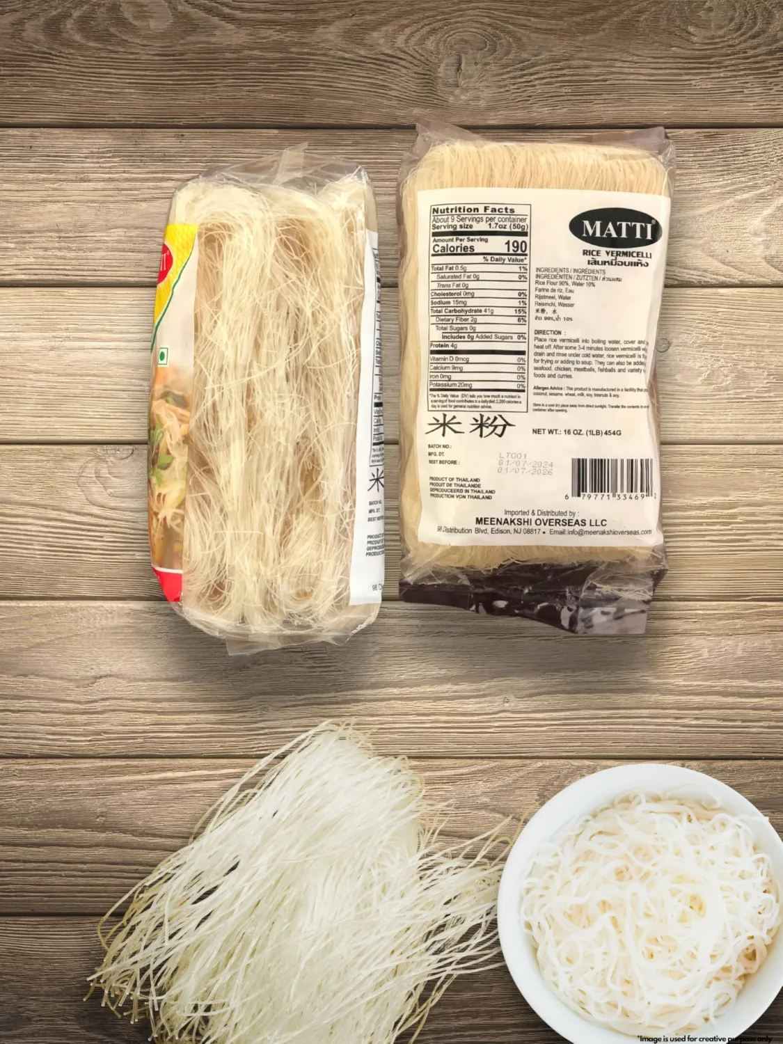 Matti Thai Rice Vermicelli 16 Oz. (1LB) 454g |Product of Thailand| Premium Rice Noodles| Naturally Vegan| Thai Rice Noodles|