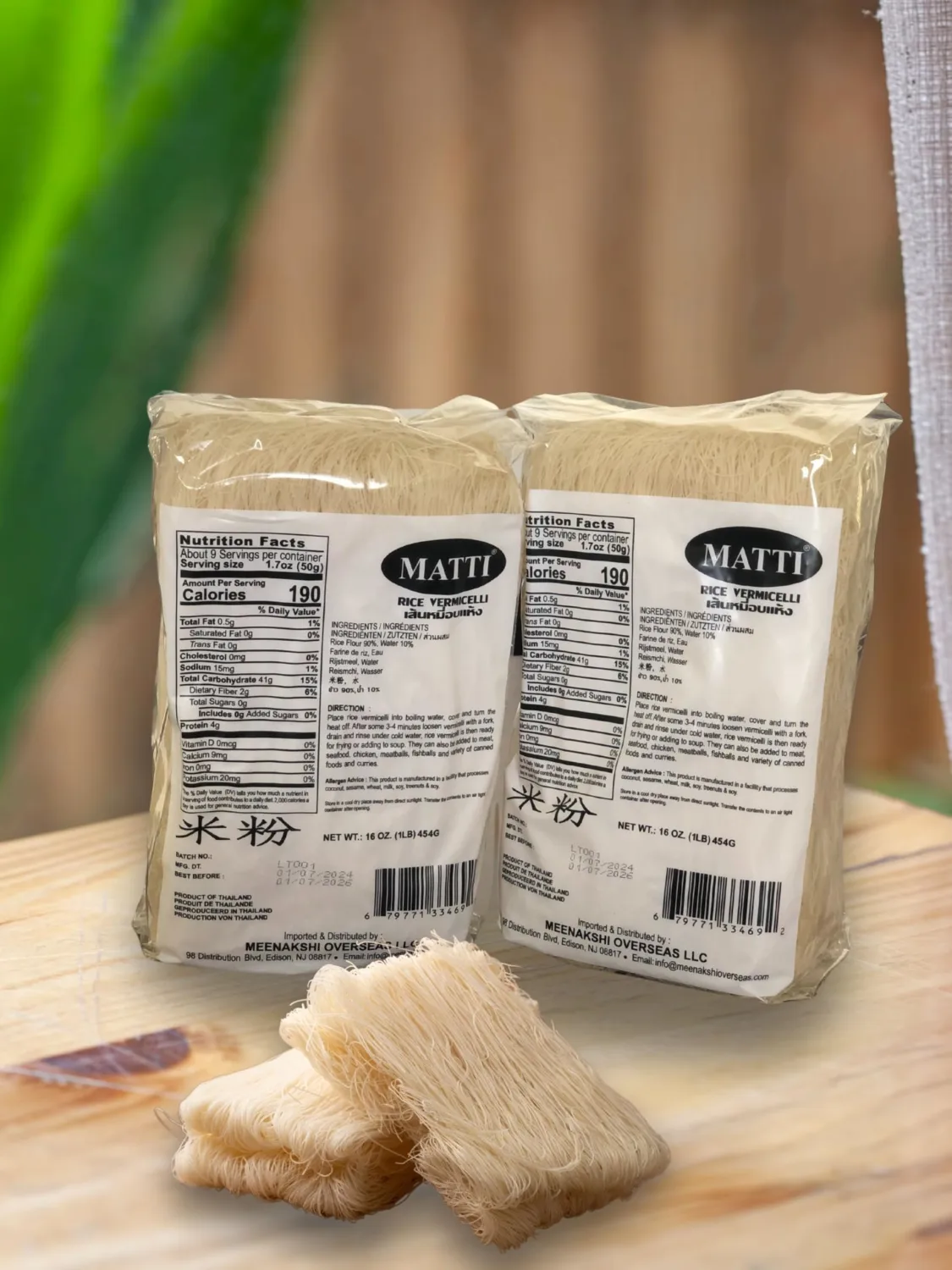 Matti Thai Rice Vermicelli 16 Oz. (1LB) 454g |Product of Thailand|*Pack of 2*| Thai Rice Noodles| Naturally Vegan| Premium Rice Noodles