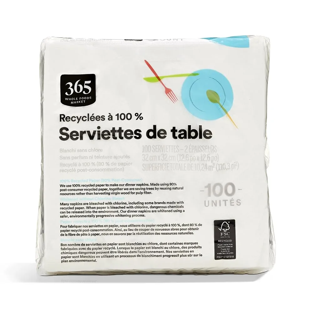 365 by Whole Foods Market, Dinner Napkins, 2-Ply, 100 Count