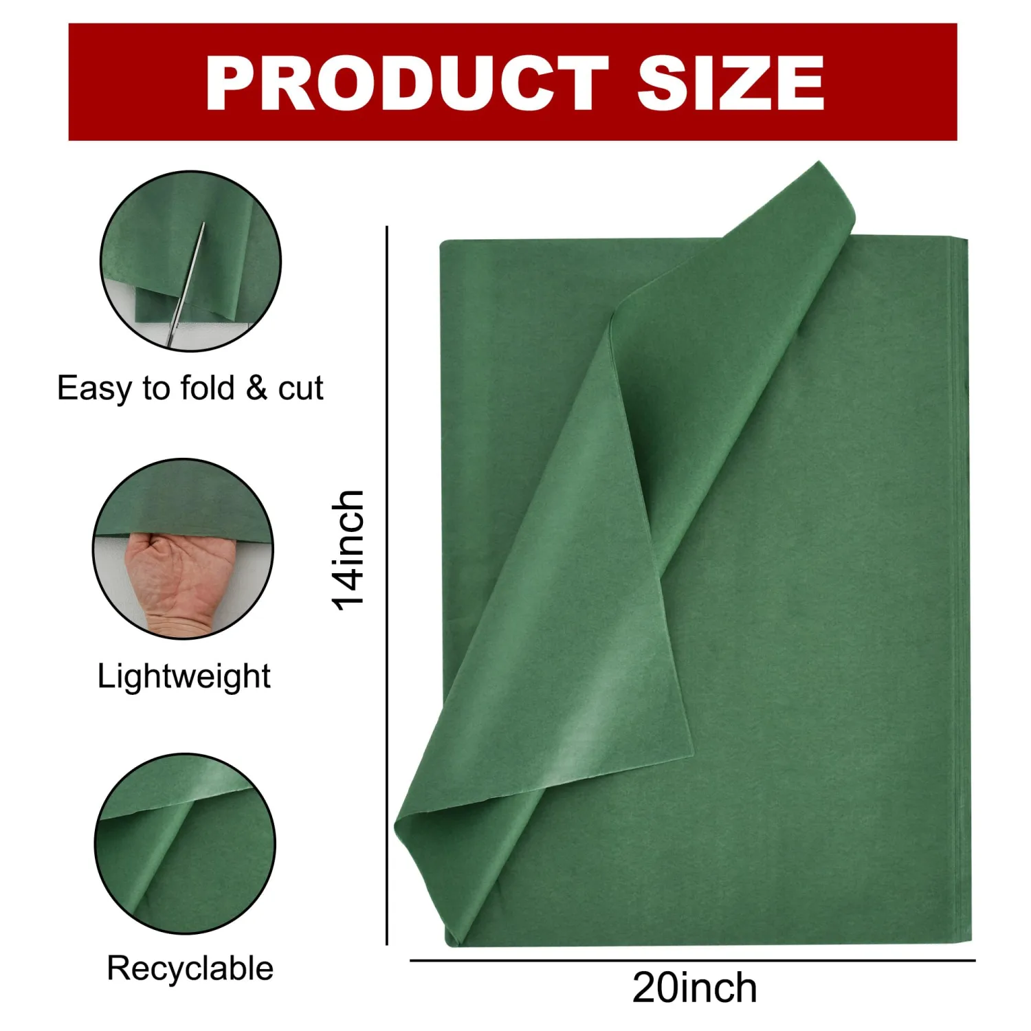BEISHIDA 100 Sheets Forest Green Tissue Paper Bulk, Wrapping Tissue Paper for Gift Bags, 14 x 20 Inch Gift Wrap for Birthday Wedding Graduation DIY Crafts Holiday Flowers
