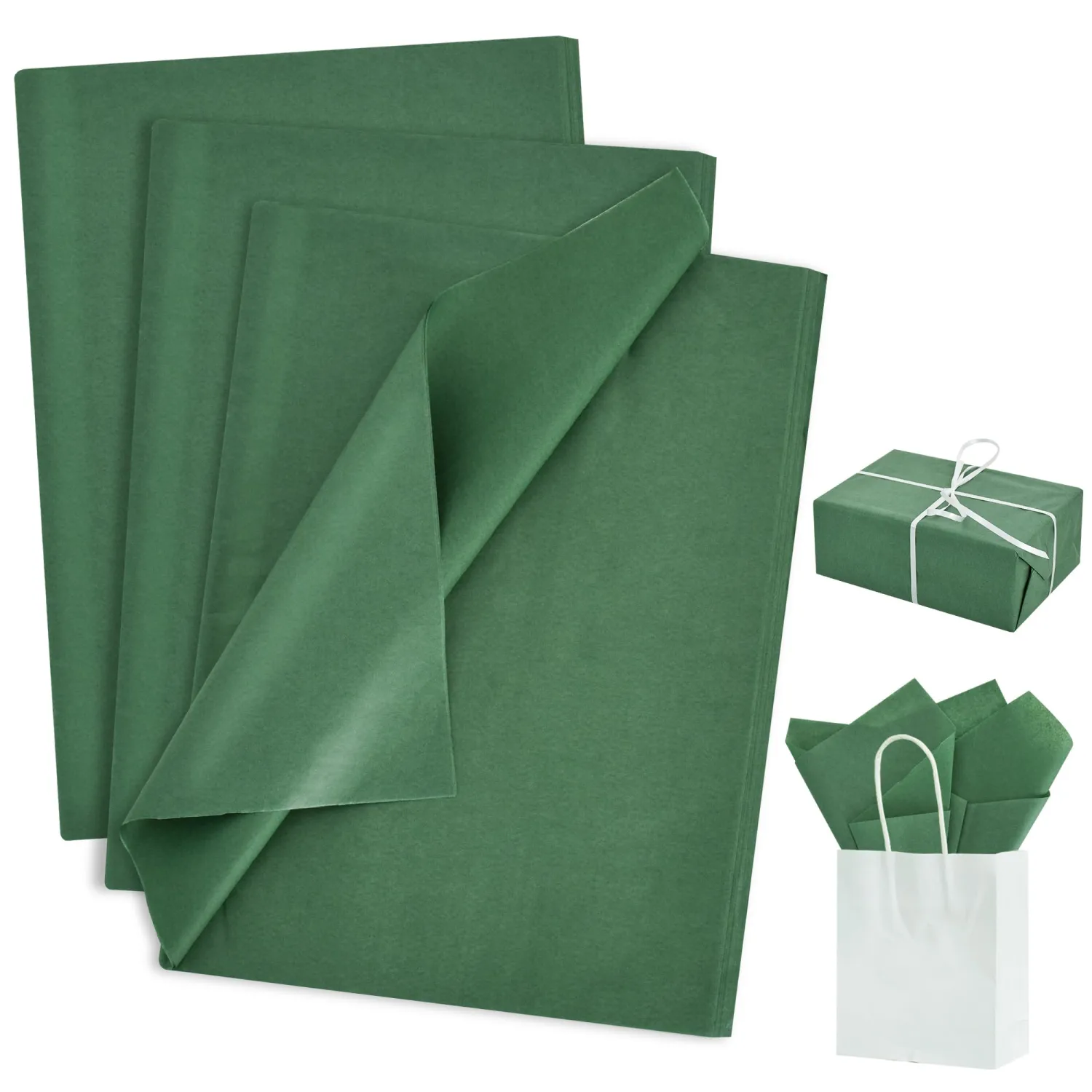 BEISHIDA 100 Sheets Forest Green Tissue Paper Bulk, Wrapping Tissue Paper for Gift Bags, 14 x 20 Inch Gift Wrap for Birthday Wedding Graduation DIY Crafts Holiday Flowers