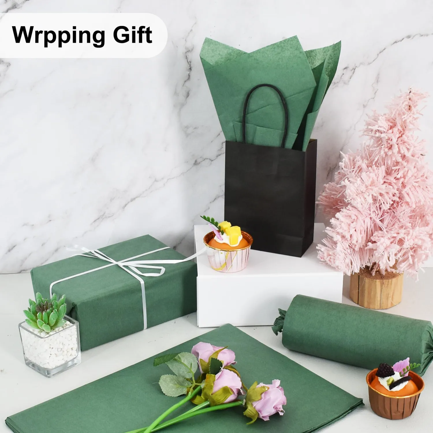 BEISHIDA 100 Sheets Forest Green Tissue Paper Bulk, Wrapping Tissue Paper for Gift Bags, 14 x 20 Inch Gift Wrap for Birthday Wedding Graduation DIY Crafts Holiday Flowers