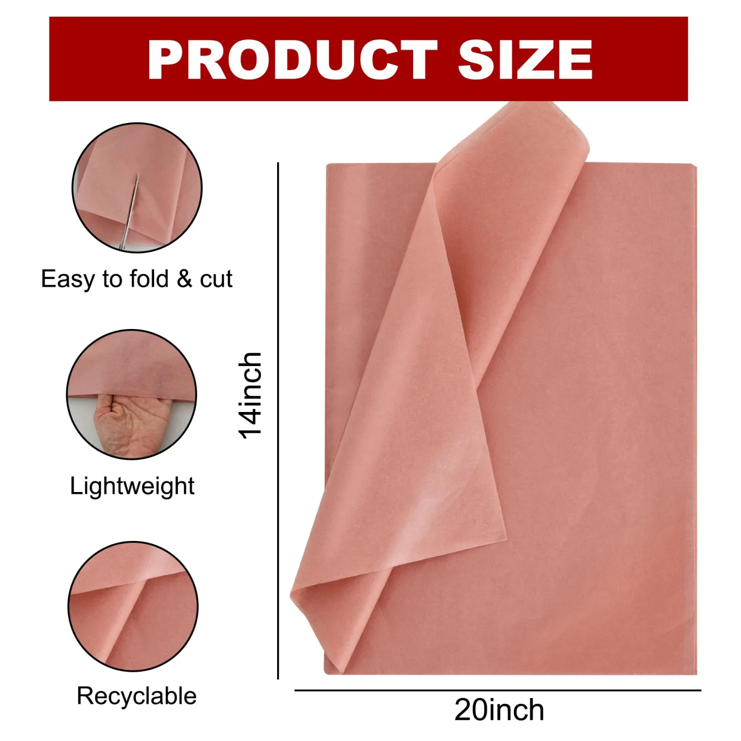 BEISHIDA 100 Sheets Cinnamon Tissue Paper Bulk, Wrapping Tissue Paper for Gift Bags, 14 x 20 Inch Gift Wrap for Birthday Wedding Graduation DIY Crafts Holiday Flowers