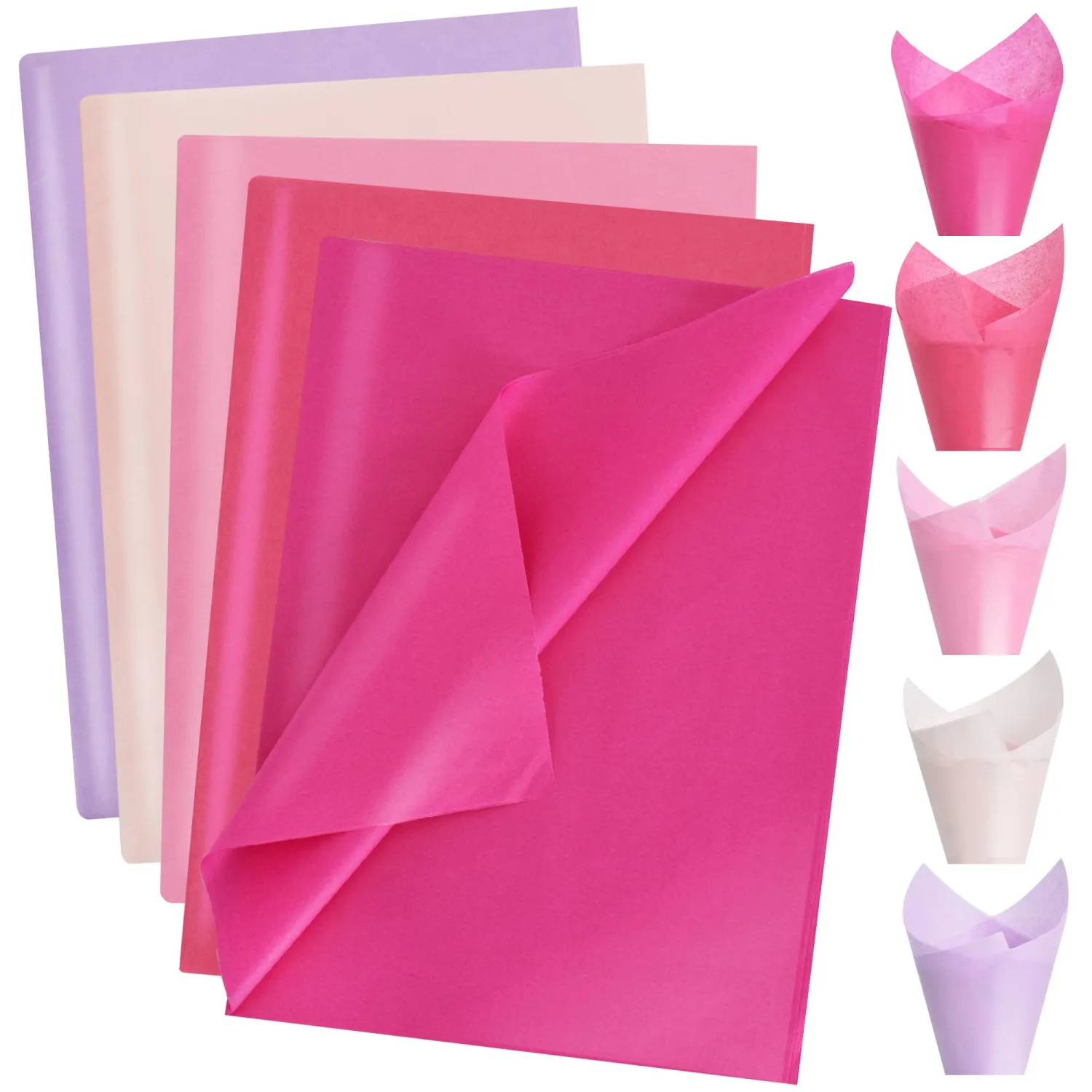 BEISHIDA 100 Sheets Pink Series Tissue Paper Bulk, Wrapping Tissue Paper for Gift Bags, 14 x 20 Inch Gift Wrap for Birthday Wedding Graduation DIY Crafts Holiday Flowers(Pink Series)