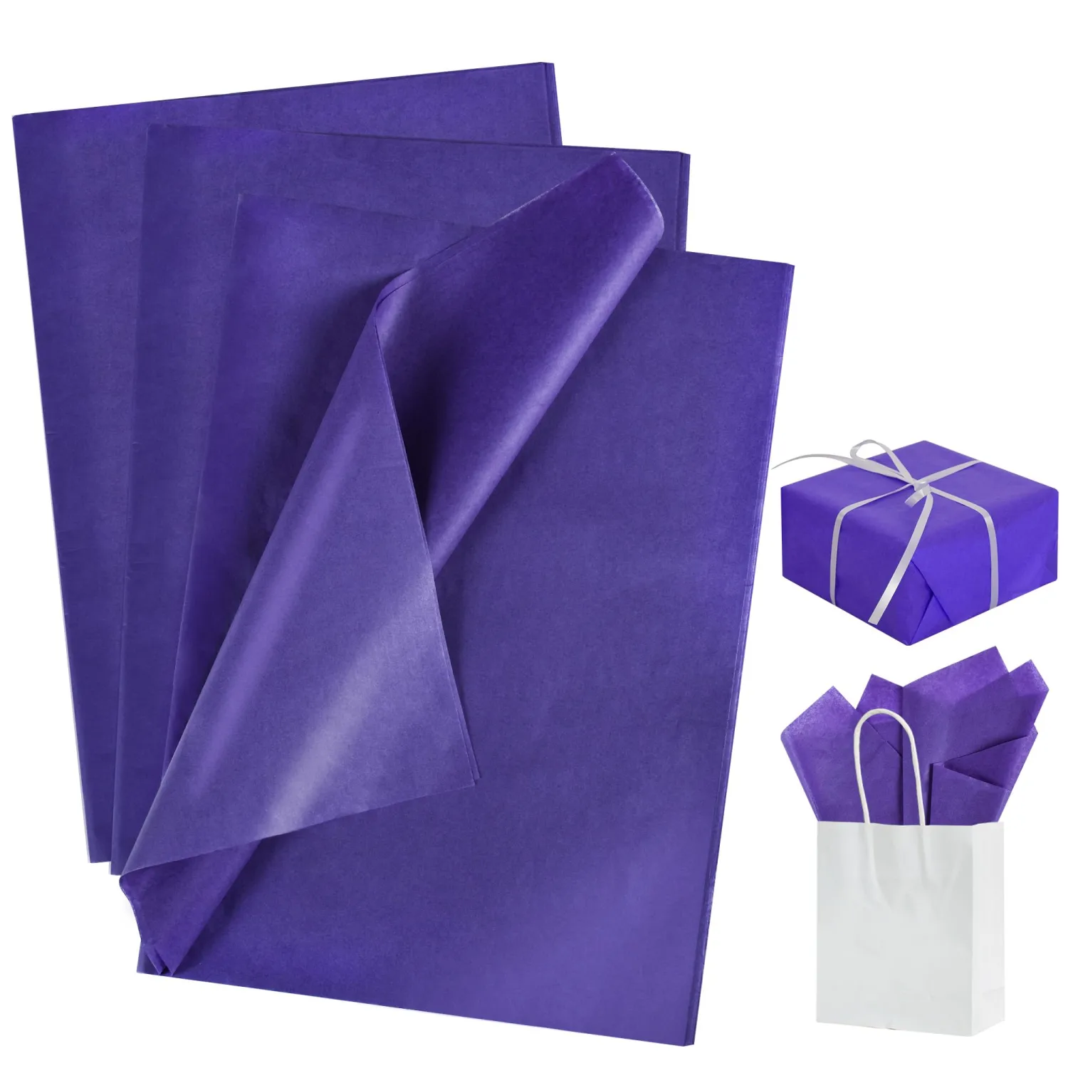 BEISHIDA 100 Sheets Dark Purple Tissue Paper Bulk, Wrapping Tissue Paper for Gift Bags, 14 x 20 Inch Gift Wrap for Birthday Wedding Graduation DIY Crafts Holiday Flowers