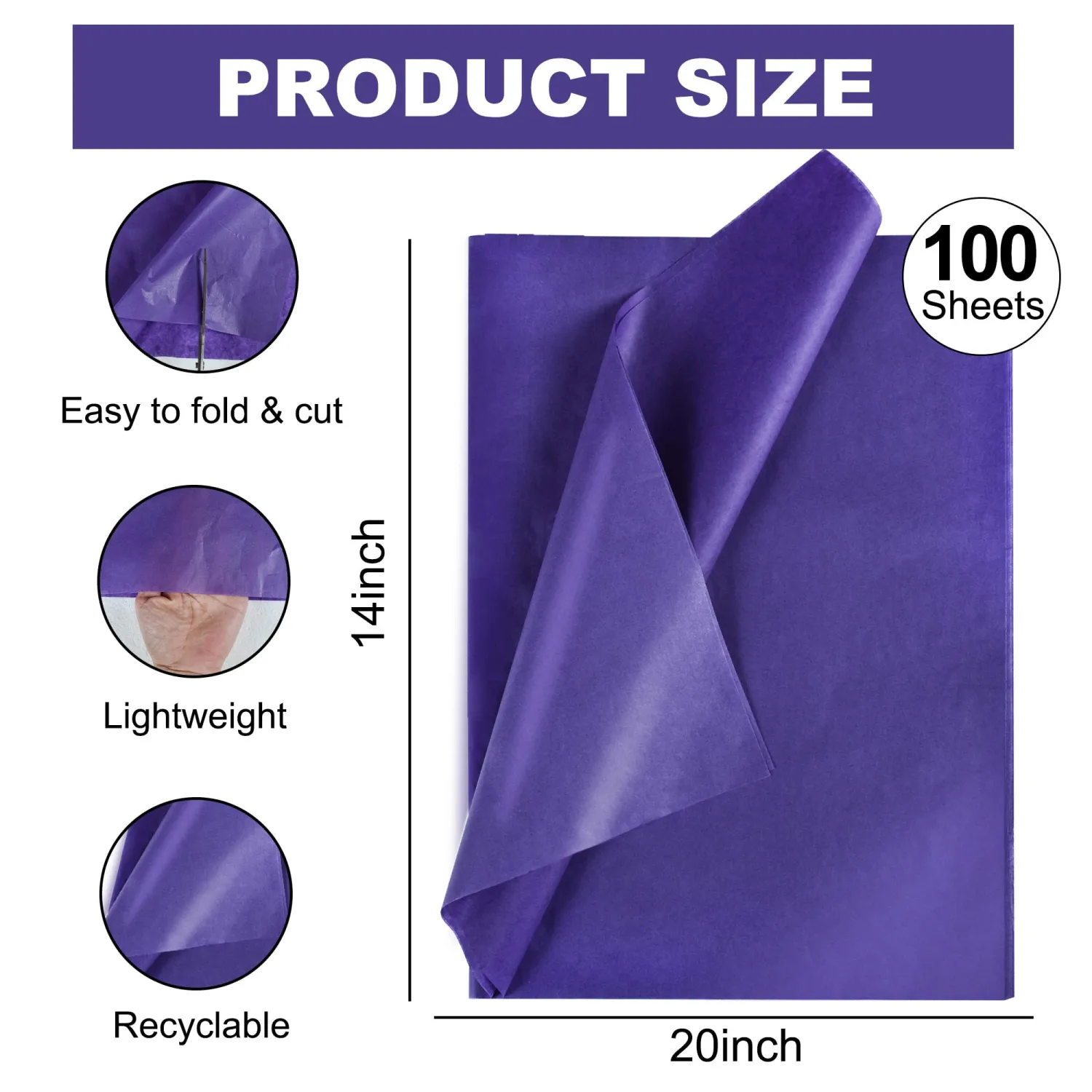 BEISHIDA 100 Sheets Dark Purple Tissue Paper Bulk, Wrapping Tissue Paper for Gift Bags, 14 x 20 Inch Gift Wrap for Birthday Wedding Graduation DIY Crafts Holiday Flowers