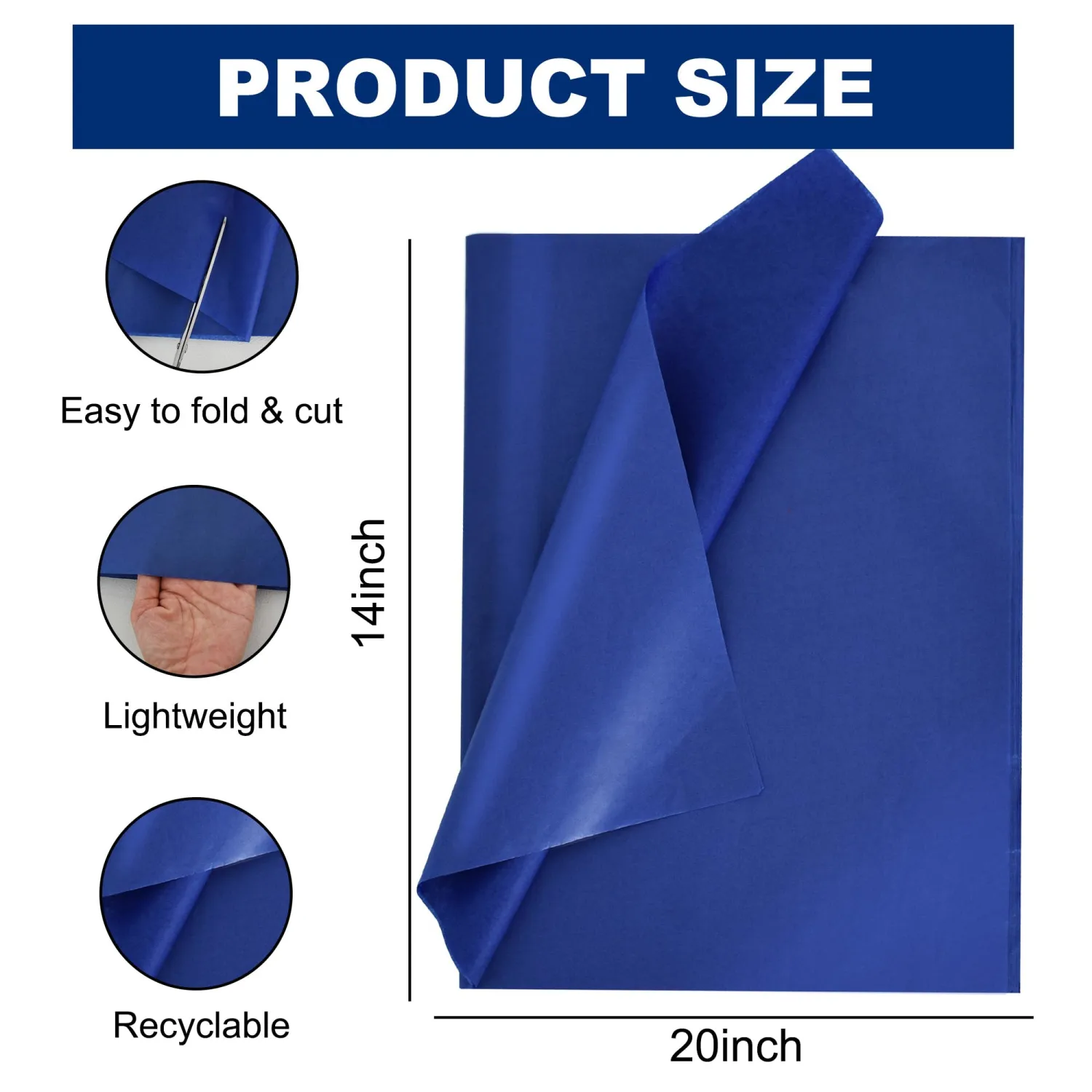 BEISHIDA 100 Sheets Royal Blue Tissue Paper Bulk, Wrapping Tissue Paper for Gift Bags, 14 x 20 Inch Gift Wrap for Birthday Wedding Graduation DIY Crafts Holiday Flowers