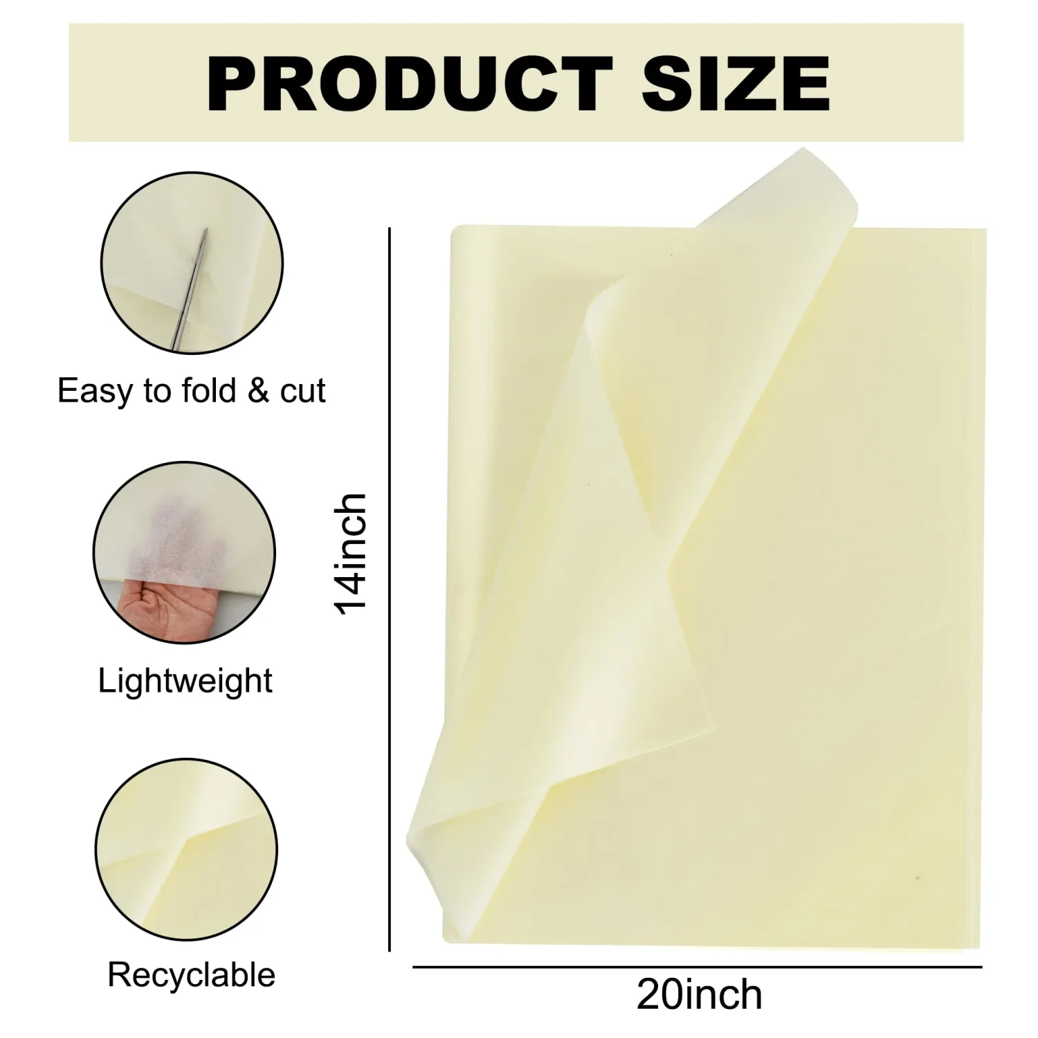 BEISHIDA 100 Sheets Cream Tissue Paper Bulk, Wrapping Tissue Paper for Gift Bags, 14 x 20 Inch Gift Wrap for Birthday Wedding Graduation DIY Crafts Holiday Flowers