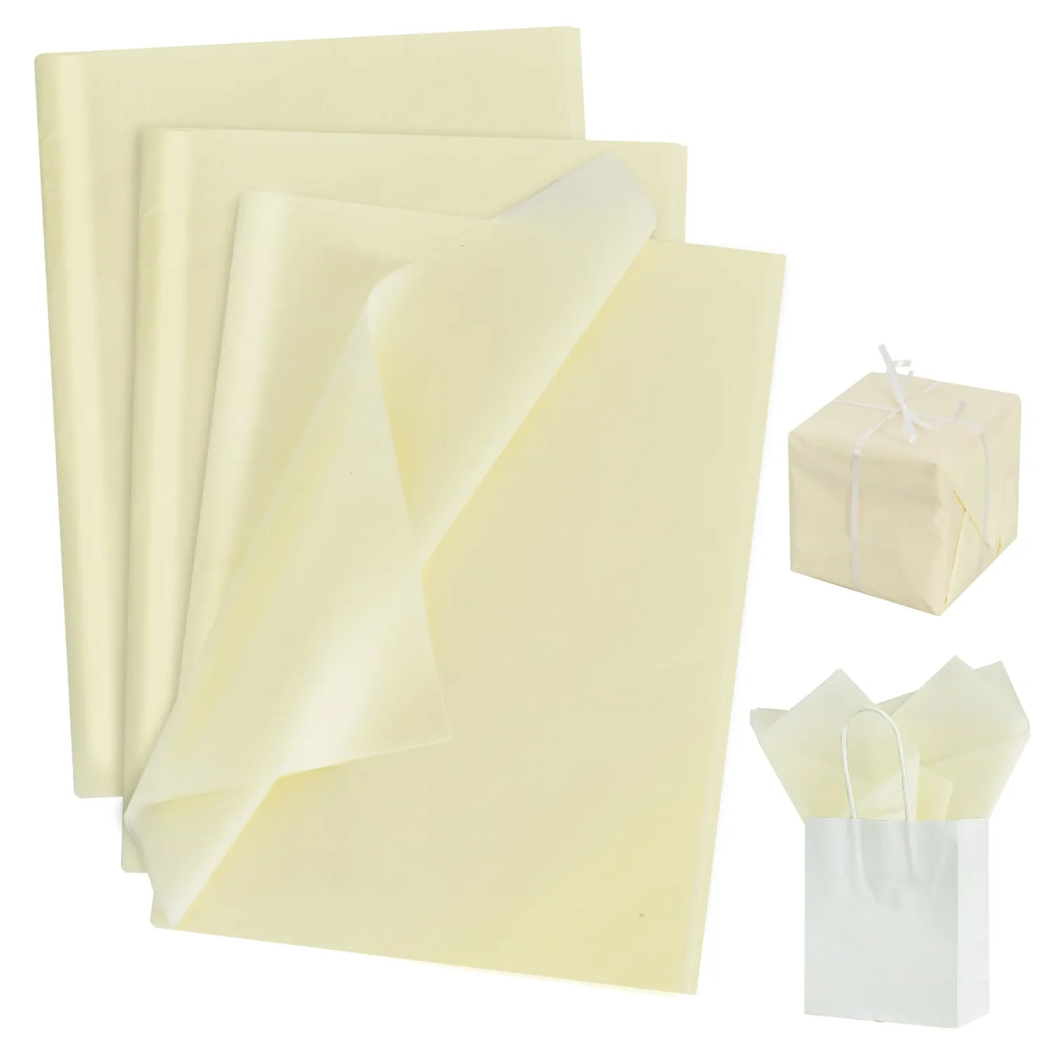 BEISHIDA 100 Sheets Cream Tissue Paper Bulk, Wrapping Tissue Paper for Gift Bags, 14 x 20 Inch Gift Wrap for Birthday Wedding Graduation DIY Crafts Holiday Flowers