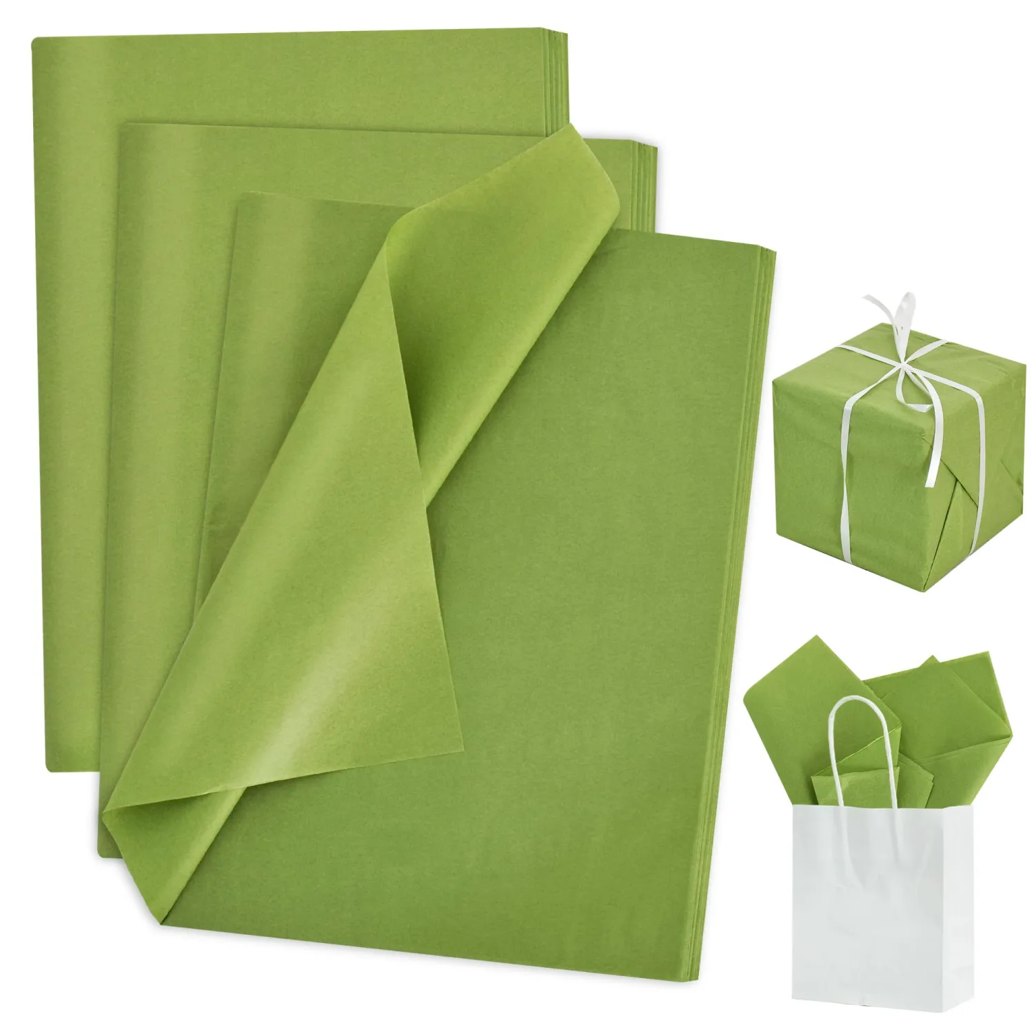 BEISHIDA 100 Sheets Olive Green Tissue Paper Bulk, Wrapping Tissue Paper for Gift Bags, 14 x 20 Inch Gift Wrap for Birthday Wedding Graduation DIY Crafts Holiday Flowers