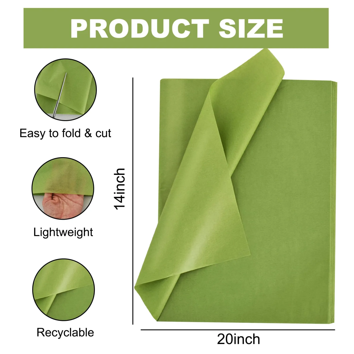 BEISHIDA 100 Sheets Olive Green Tissue Paper Bulk, Wrapping Tissue Paper for Gift Bags, 14 x 20 Inch Gift Wrap for Birthday Wedding Graduation DIY Crafts Holiday Flowers