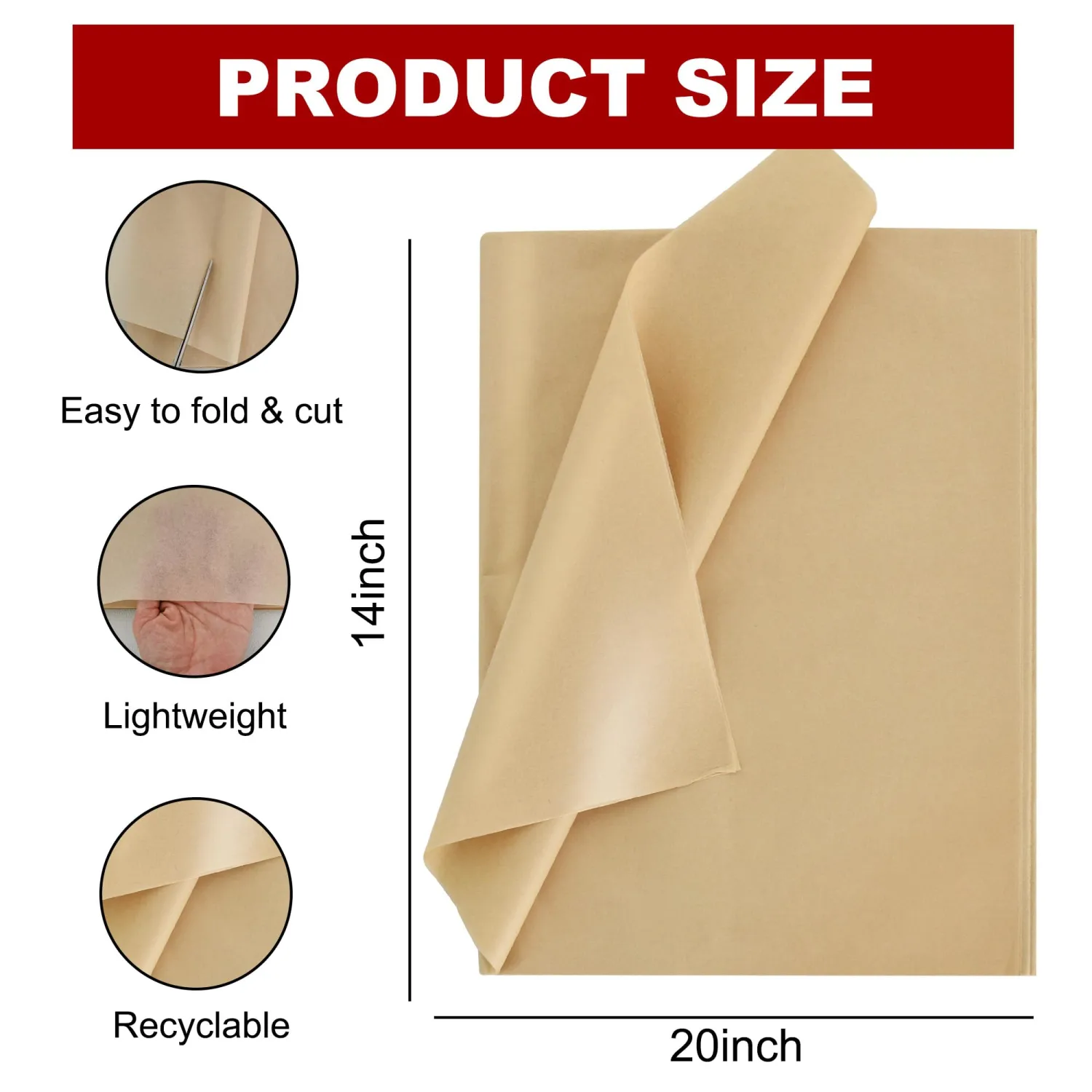 BEISHIDA 100 Sheets Khaki Tissue Paper Bulk, Wrapping Tissue Paper for Gift Bags, 14 x 20 Inch Gift Wrap for Birthday Wedding Graduation DIY Crafts Holiday Flowers