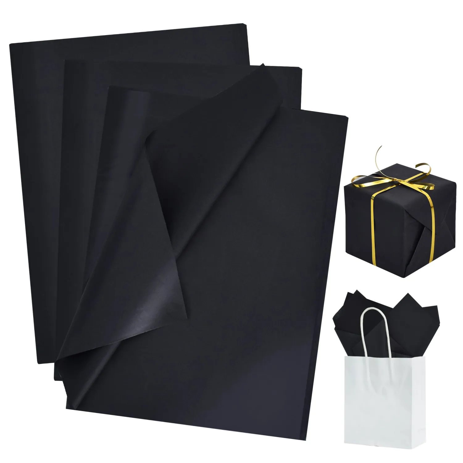 BEISHIDA 100 Sheets Black Tissue Paper Bulk, Wrapping Tissue Paper for Gift Bags, 14 x 20 Inch Gift Wrap for Birthday Wedding Graduation DIY Crafts Holiday Flowers