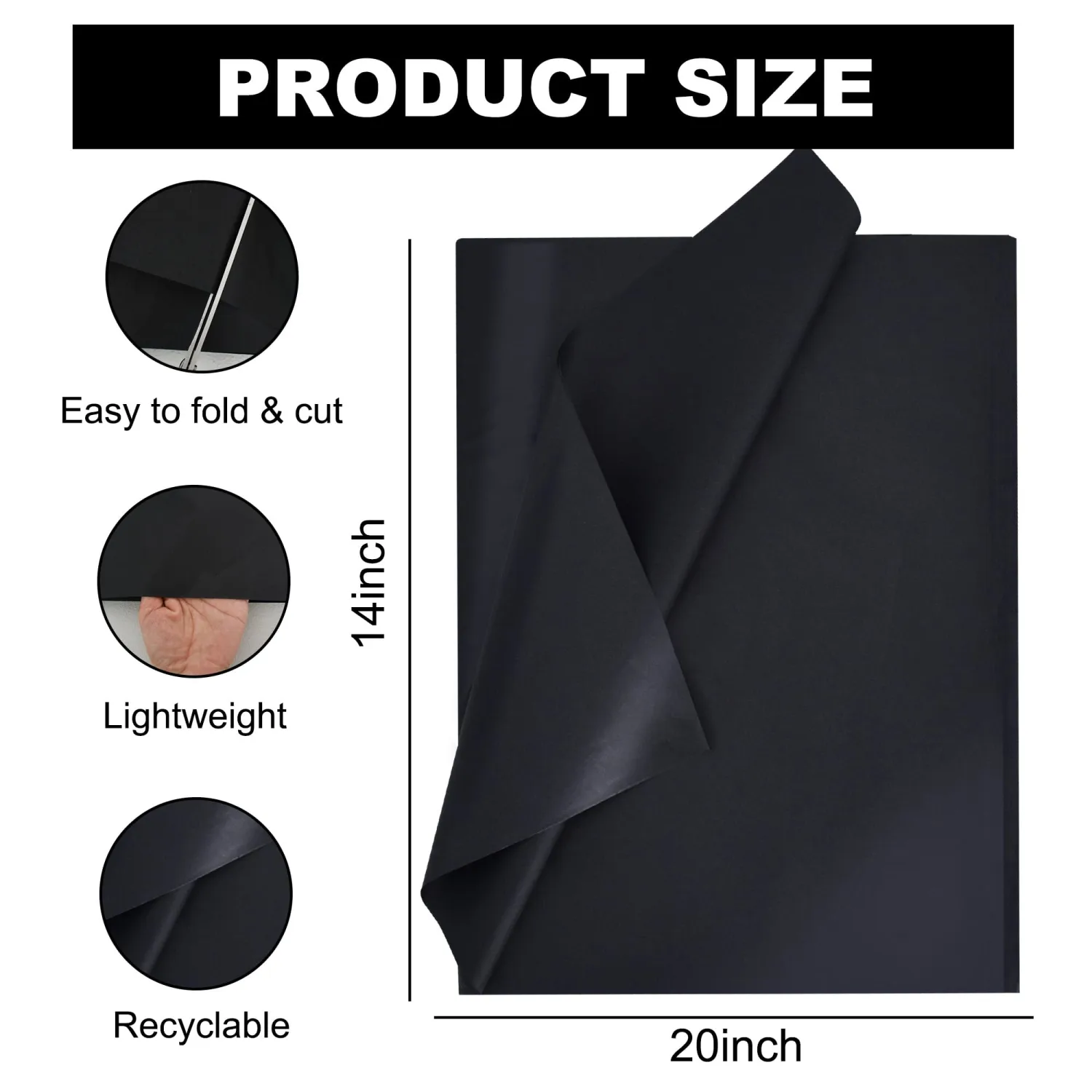 BEISHIDA 100 Sheets Black Tissue Paper Bulk, Wrapping Tissue Paper for Gift Bags, 14 x 20 Inch Gift Wrap for Birthday Wedding Graduation DIY Crafts Holiday Flowers