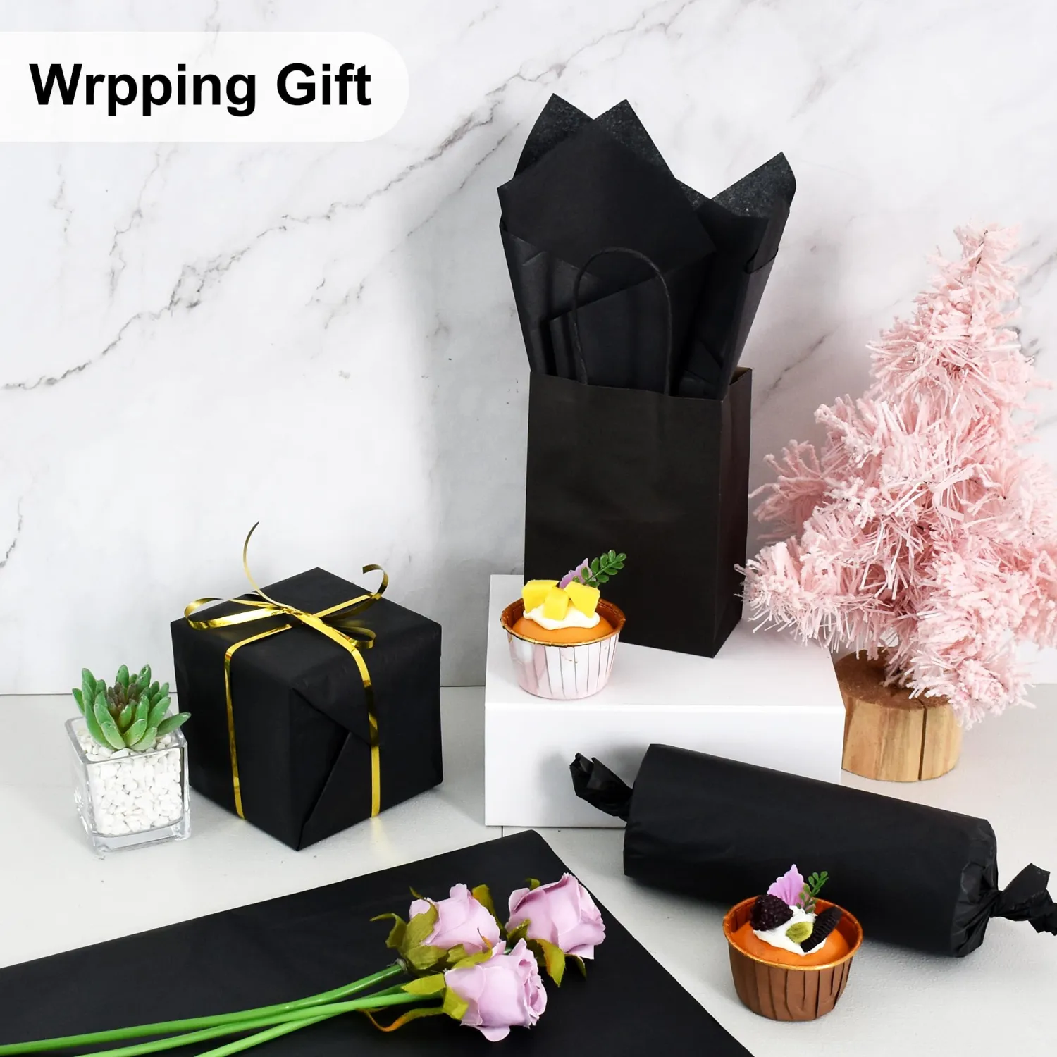 BEISHIDA 100 Sheets Black Tissue Paper Bulk, Wrapping Tissue Paper for Gift Bags, 14 x 20 Inch Gift Wrap for Birthday Wedding Graduation DIY Crafts Holiday Flowers