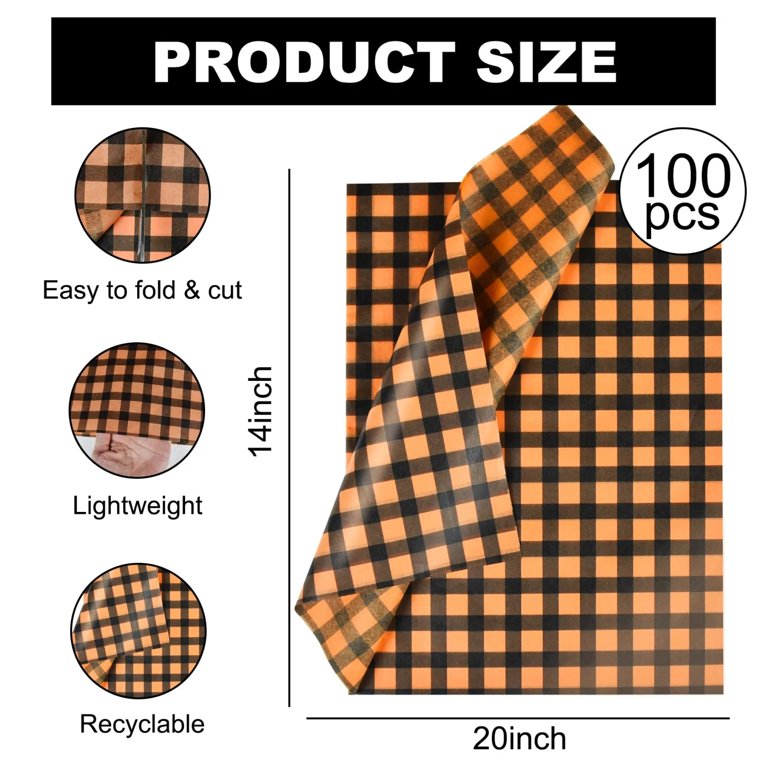 BEISHIDA 90 Sheets Fall Tissue Paper Bulk, 4 Pattern Orange Plaids Dot Stripe Wrapping Tissue Paper for Gift Bags, 14 x 20 Inch for Halloween Fall Bitherday Thanksgiving DIY Crafts Holiday Flowers