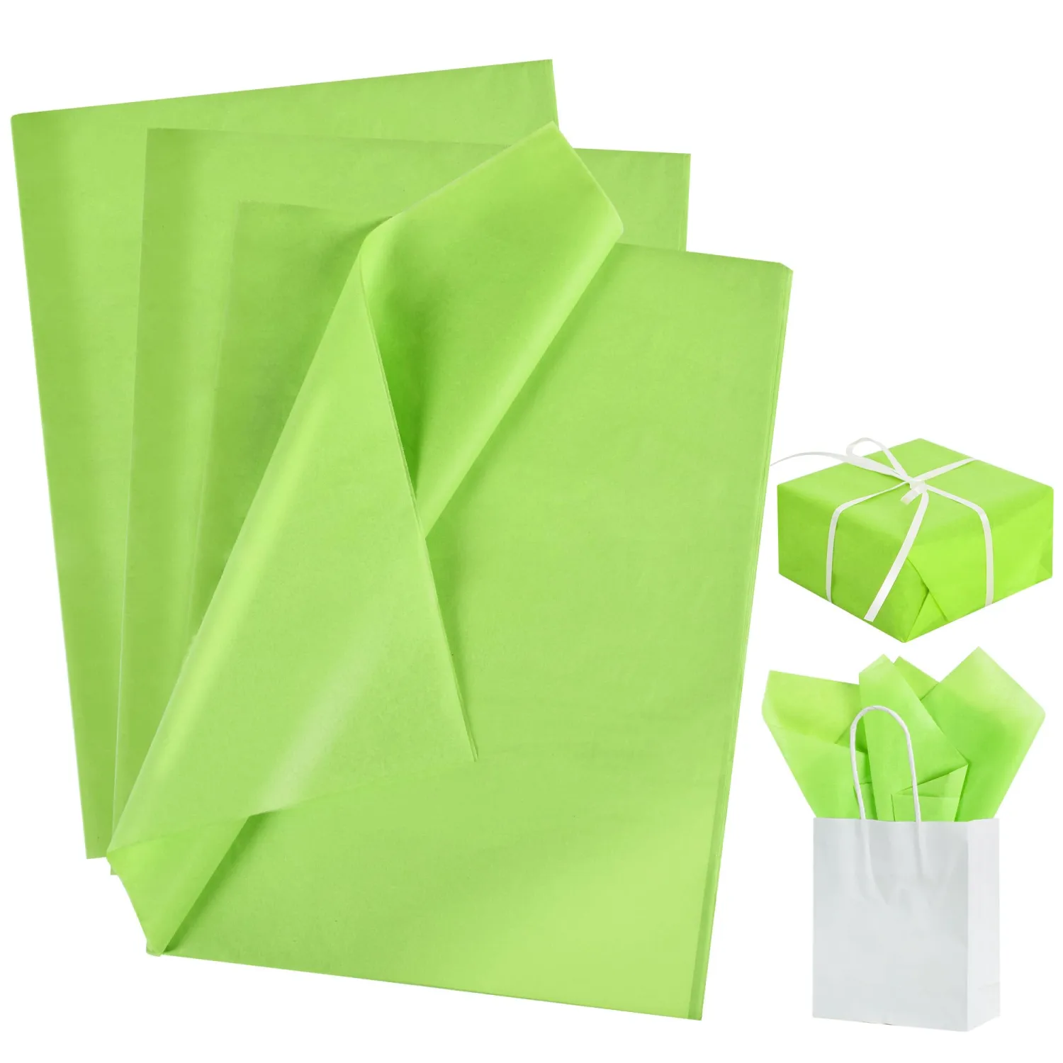 BEISHIDA 100 Sheets Lime Green Tissue Paper Bulk, Wrapping Tissue Paper for Gift Bags, 14 x 20 Inch Gift Wrap for Birthday Wedding Graduation DIY Crafts Holiday Flowers