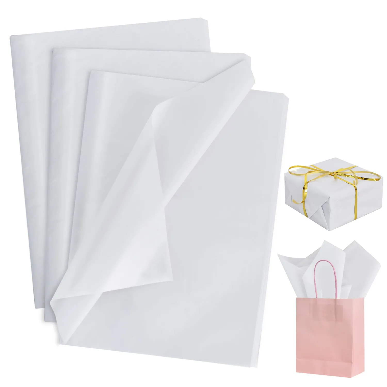 BEISHIDA 100 Sheets White Tissue Paper Bulk, Wrapping Tissue Paper for Gift Bags, 14 x 20 Inch Gift Wrap for Birthday Wedding Graduation DIY Crafts Holiday Flowers