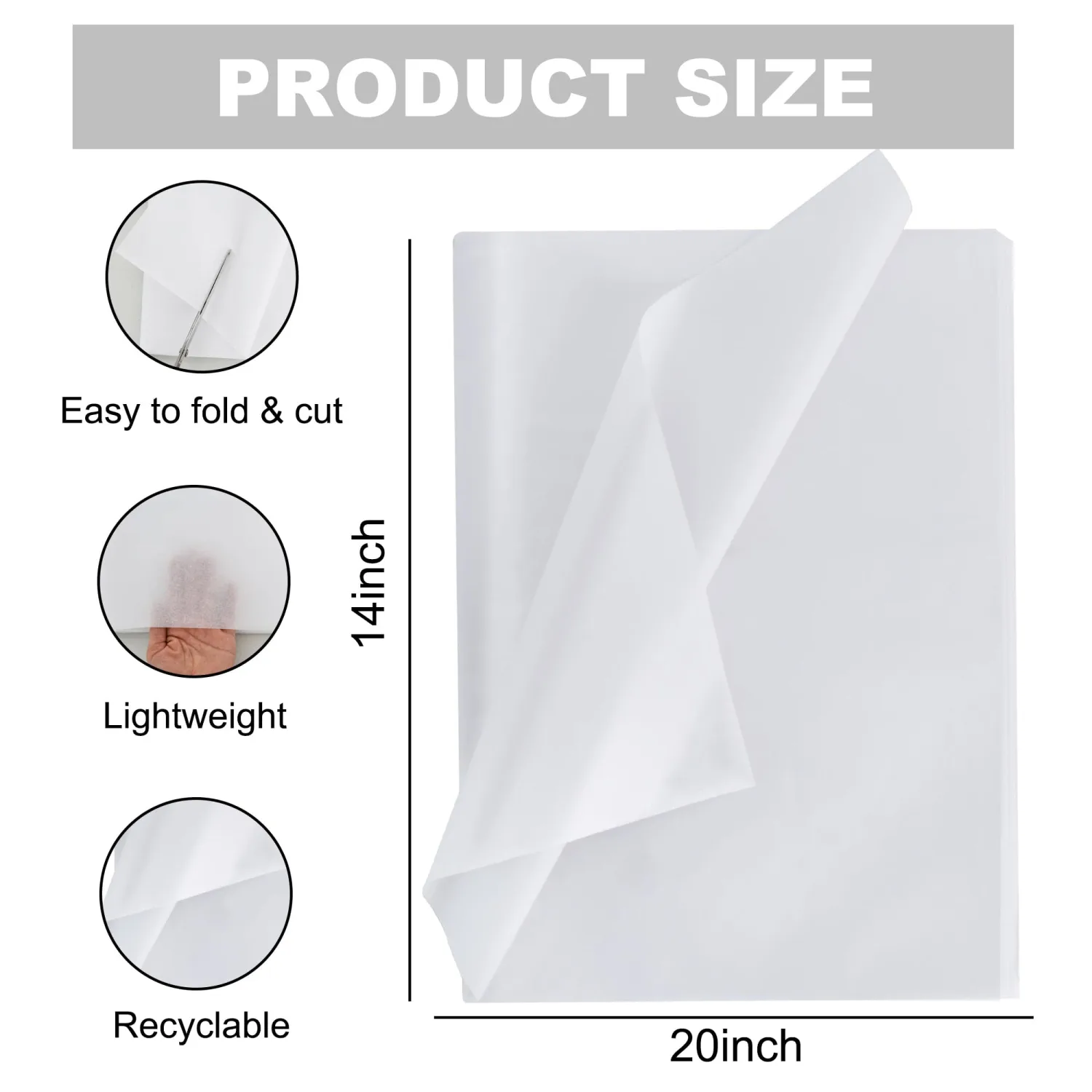 BEISHIDA 100 Sheets White Tissue Paper Bulk, Wrapping Tissue Paper for Gift Bags, 14 x 20 Inch Gift Wrap for Birthday Wedding Graduation DIY Crafts Holiday Flowers