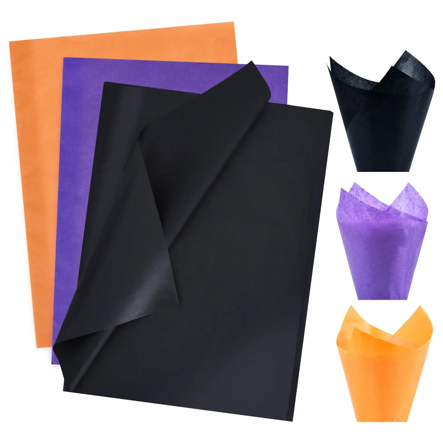 BEISHIDA 90 Sheets Halloween Tissue Paper Bulk, Black Orange Purple Wrapping Tissue Paper for Gift Bags, 14 x 20 Inch Gift Wrap for Halloween DIY Crafts Decor Holiday Flowers