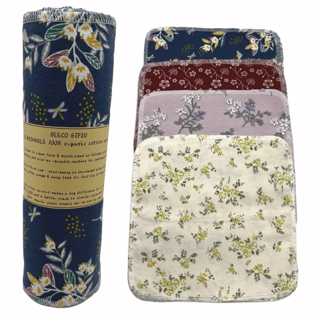 Reusable Paper Towel Rolls 20 Pack,Washable Napkin Cloth Value Set of 4 Colors 20 Pack of Paperless Towel-100% Cotton, Super Soft, Absorbent Made to Last (Floral)
