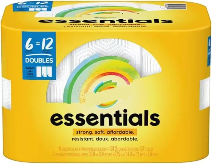 Essentials Double Roll Paper Towels, Strong and Soft (6 Double Rolls)