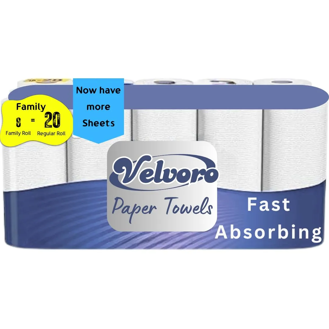 Ultra Clean 2-Ply Quick Size Paper Towels – 8 Family Rolls = 20 Regular Rolls – Strong, Absorbent & Budget-Friendly – Flex Sheets, White (Packaging May Vary)