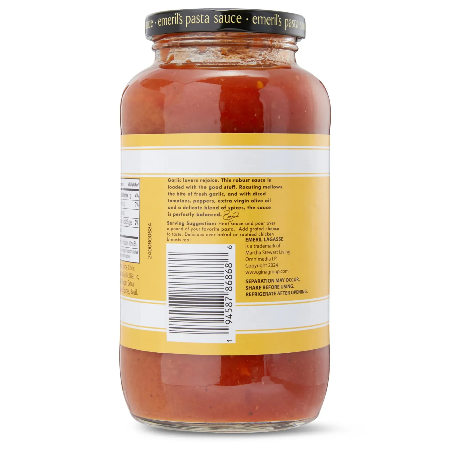 Emeril Lagasse Pasta Sauce - 25 Oz Jar ROASTED GARLIC Gourmet Sauces: Best for Homemade Pasta, Spaghetti, Pizza & More - Premium, Bold & Flavorful