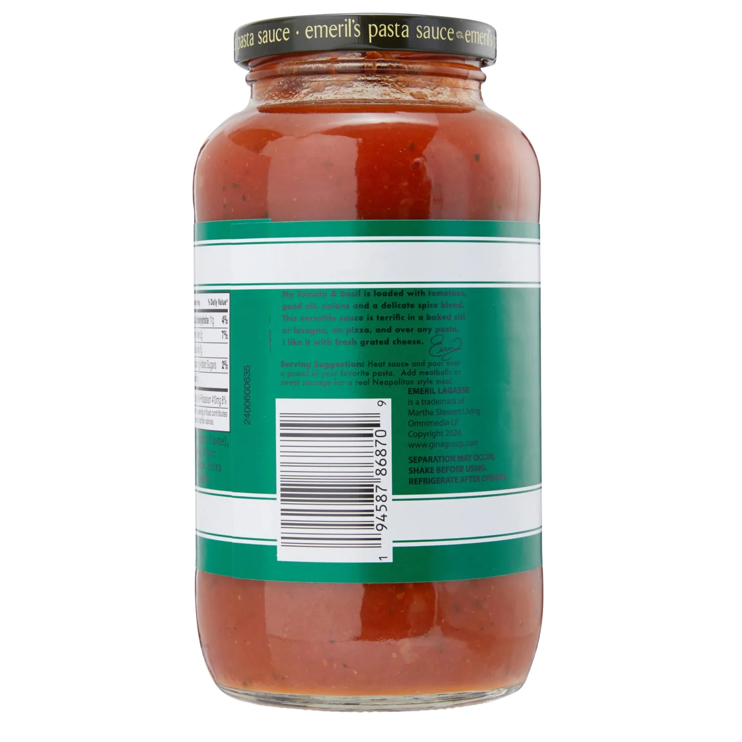 Emeril Lagasse Pasta Sauce - 25 Oz Jar TOMATO BASIL Gourmet Sauces: Best for Homemade Pasta, Spaghetti, Pizza & More - Premium, Bold & Flavorful
