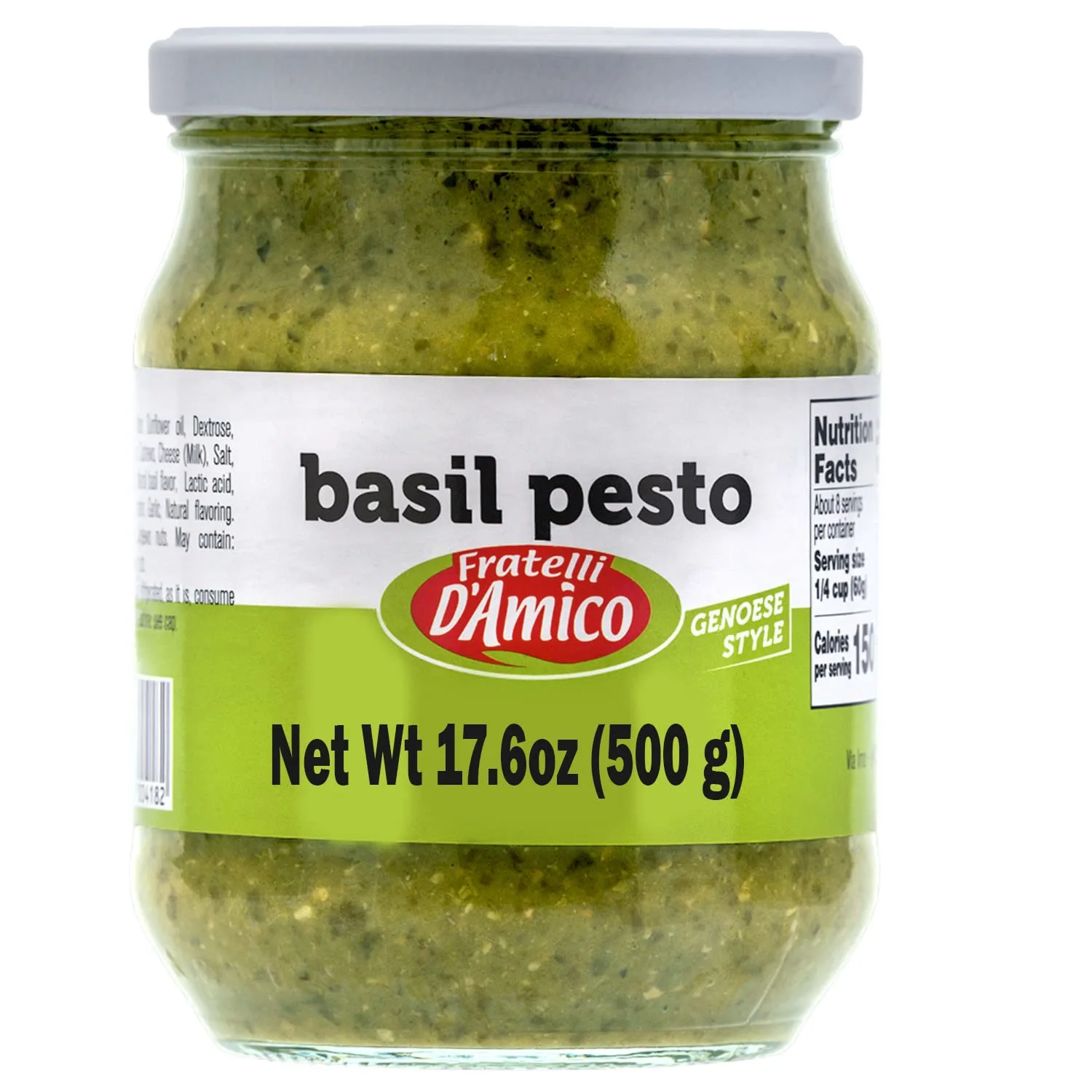 FRATELLI D'AMICO Basil Pesto, Pasta Sauce, Chef Selection, Pesto Genovese, Genoese Style, Pesto Pasta, Family Size, Non-GMO, 17.6oz, Product of Italy