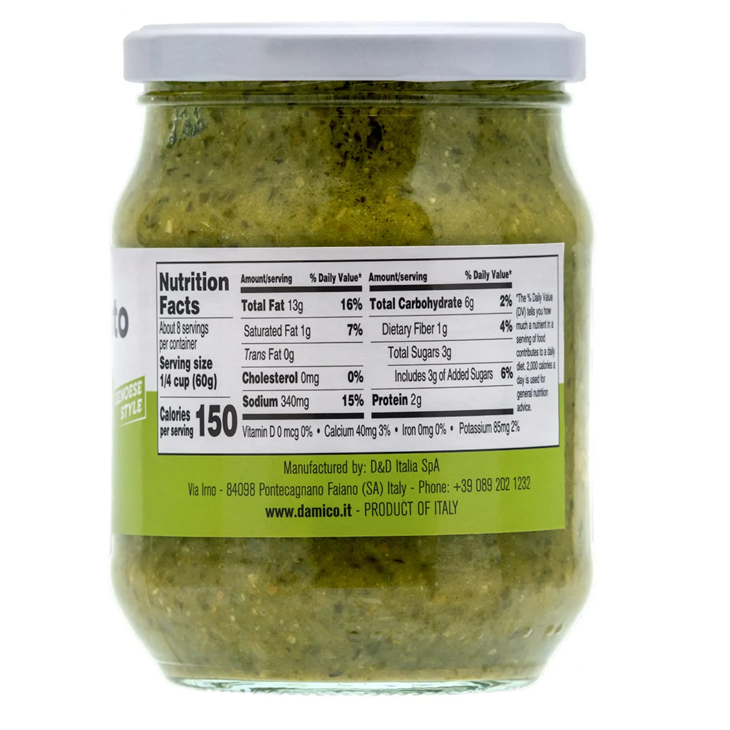 FRATELLI D'AMICO Basil Pesto, Pasta Sauce, Chef Selection, Pesto Genovese, Genoese Style, Pesto Pasta, Family Size, Non-GMO, 17.6oz, Product of Italy