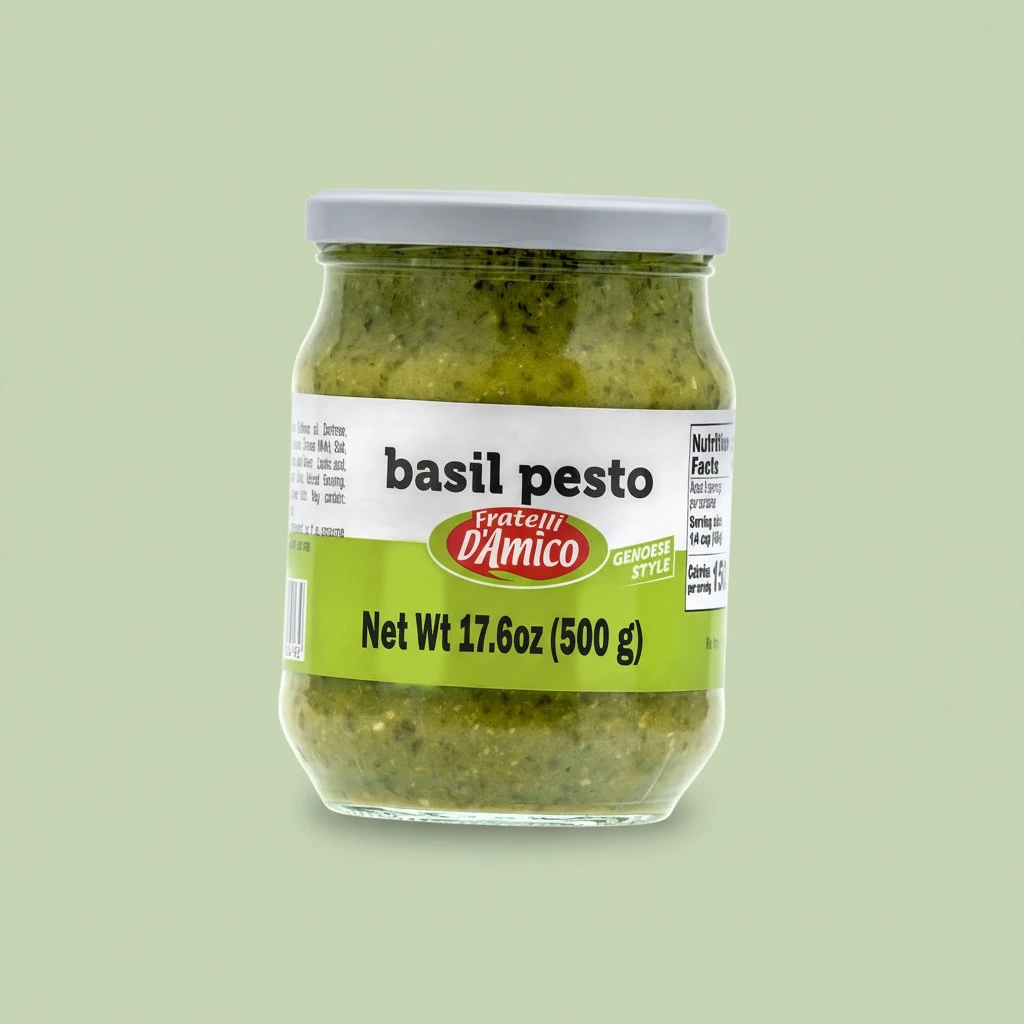 FRATELLI D'AMICO Basil Pesto, Pasta Sauce, Chef Selection, Pesto Genovese, Genoese Style, Pesto Pasta, Family Size, Non-GMO, 17.6oz, Product of Italy